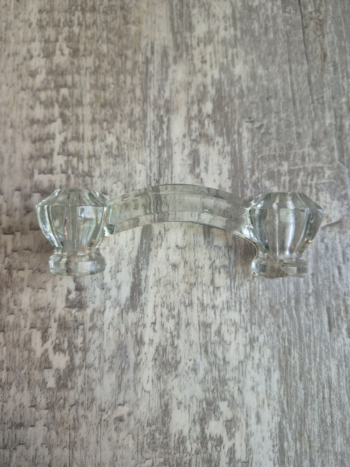 Vtg Antique Clear Glass Drawer Pull Handle Dresser Vanity 3″ Centers