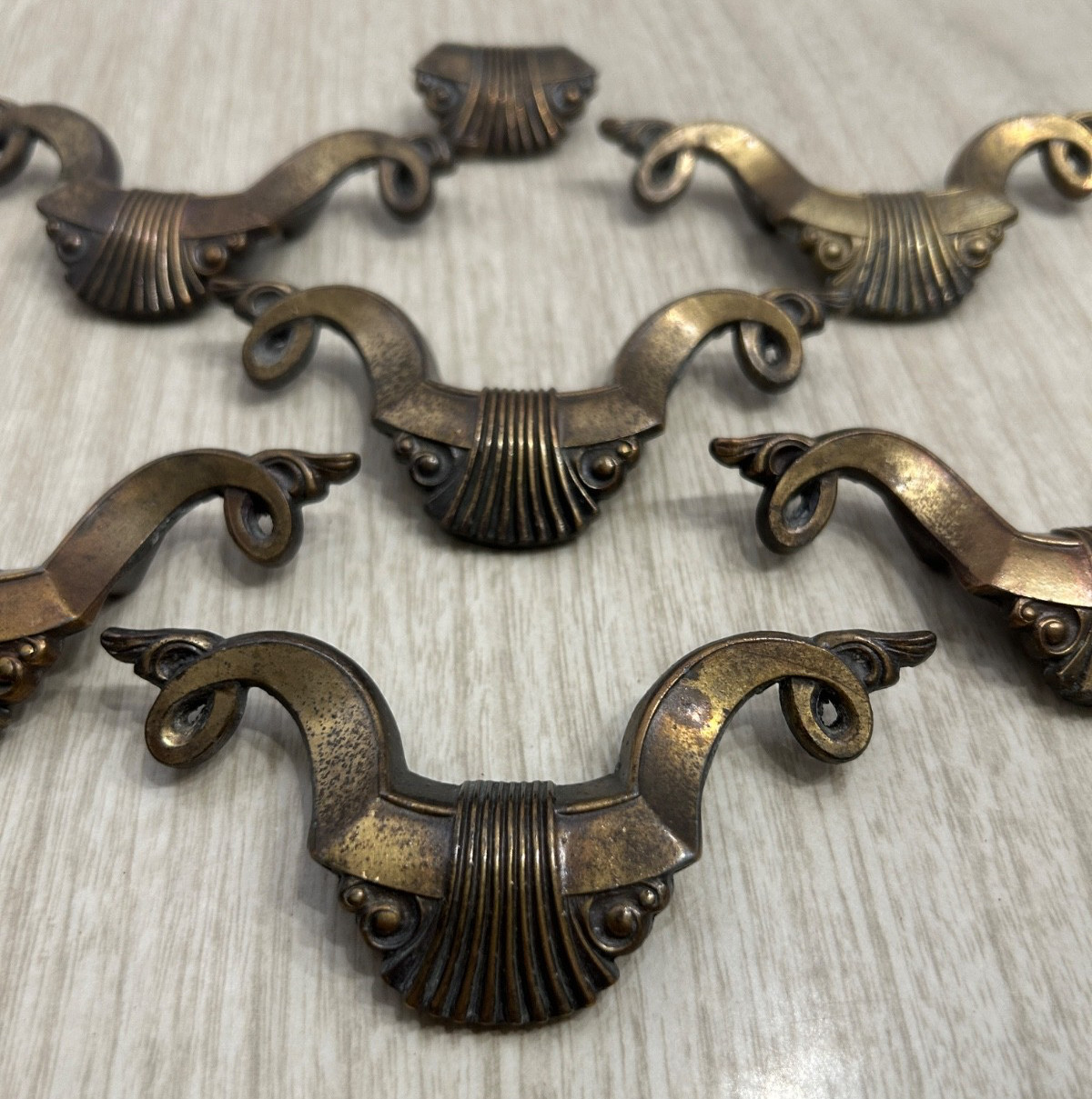 ART DECO Brass Drawer Pulls Set 7 AB London England
