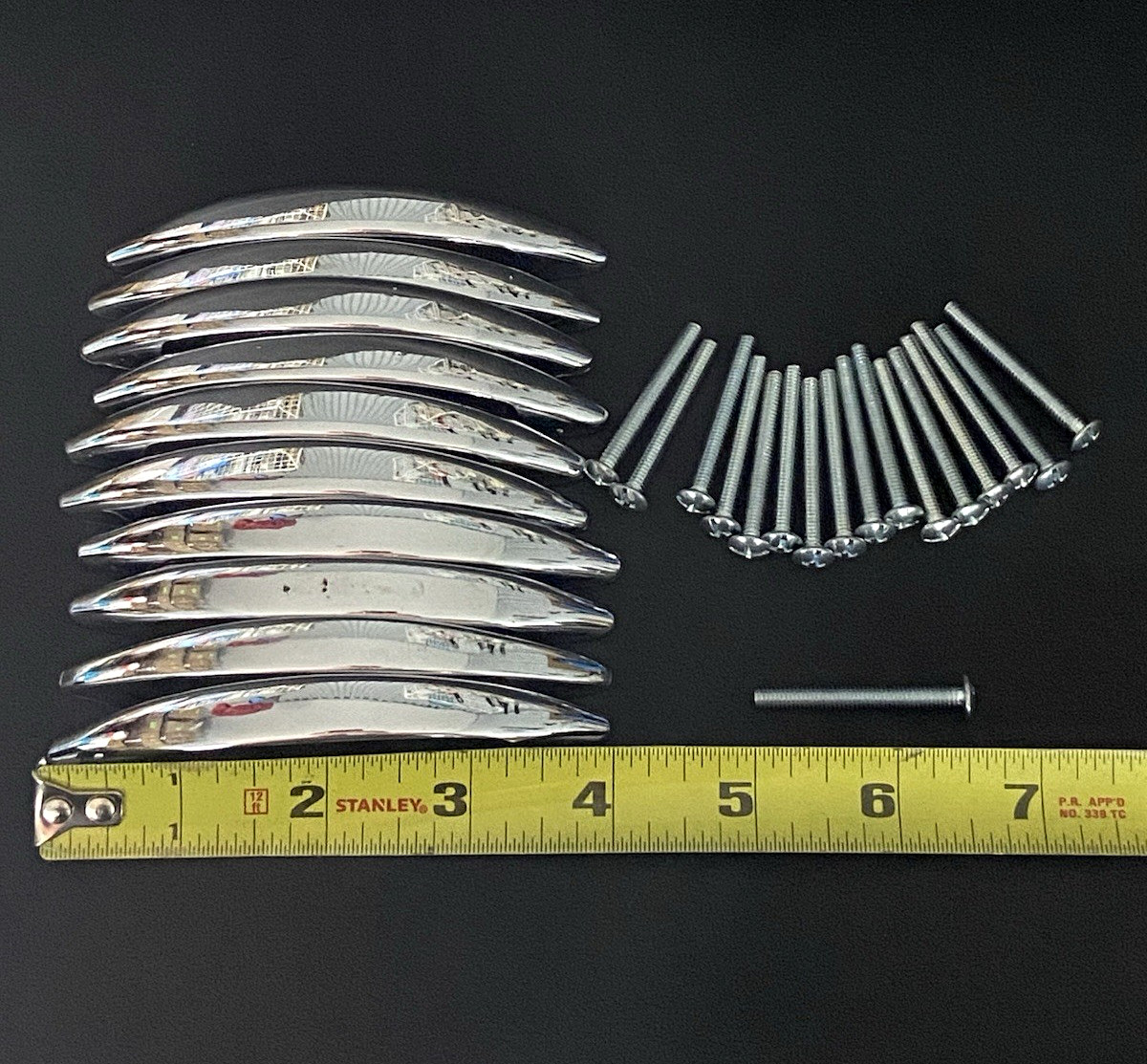 Lot of 10 Vintage Chrome Drawer Pulls Cabinet Handles MCM 4″ -20 Screws