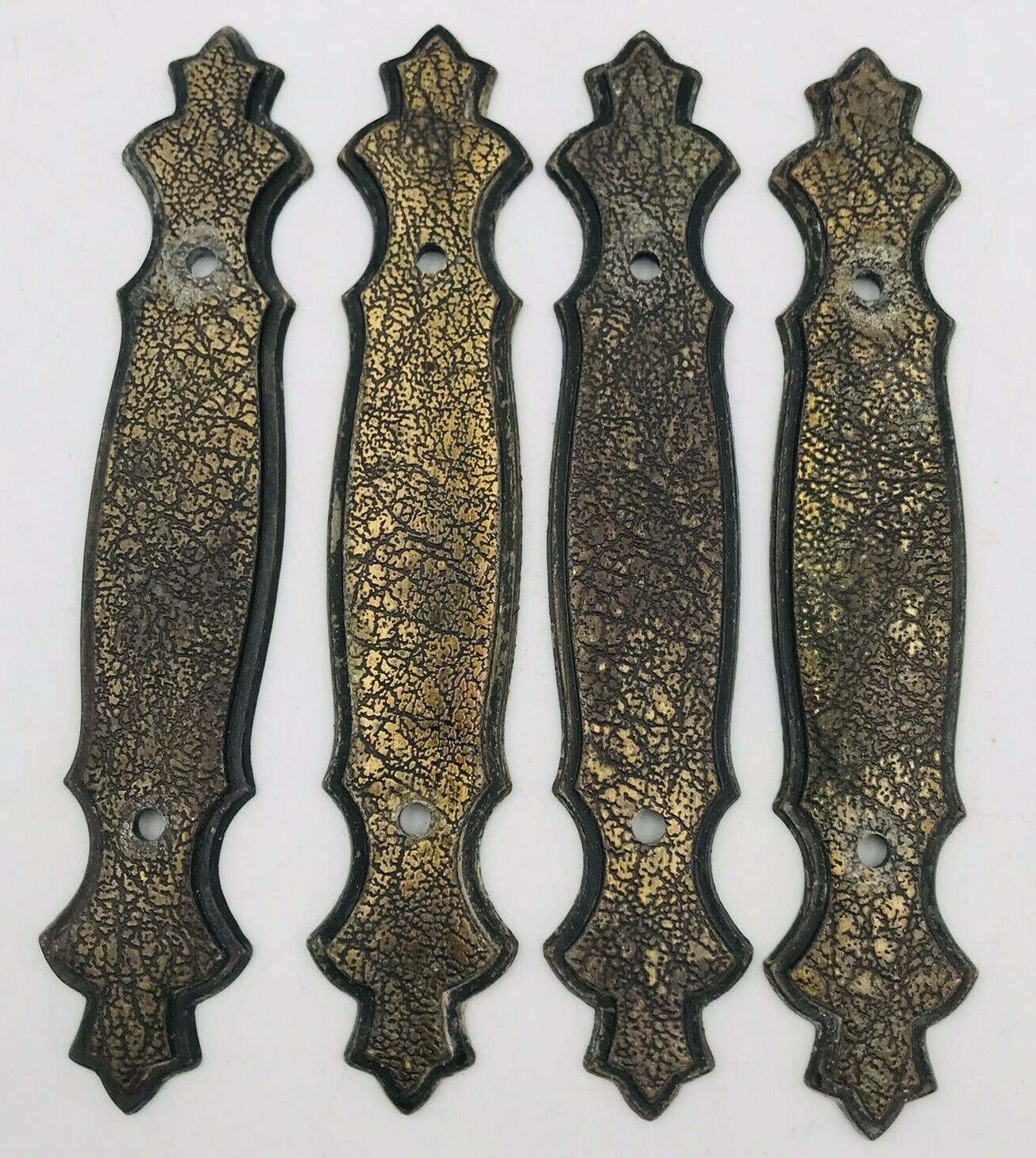 Vintage 1973 Lot Four (4) JB JayBee 358 Burnished Brass Drawer Pull Backplate