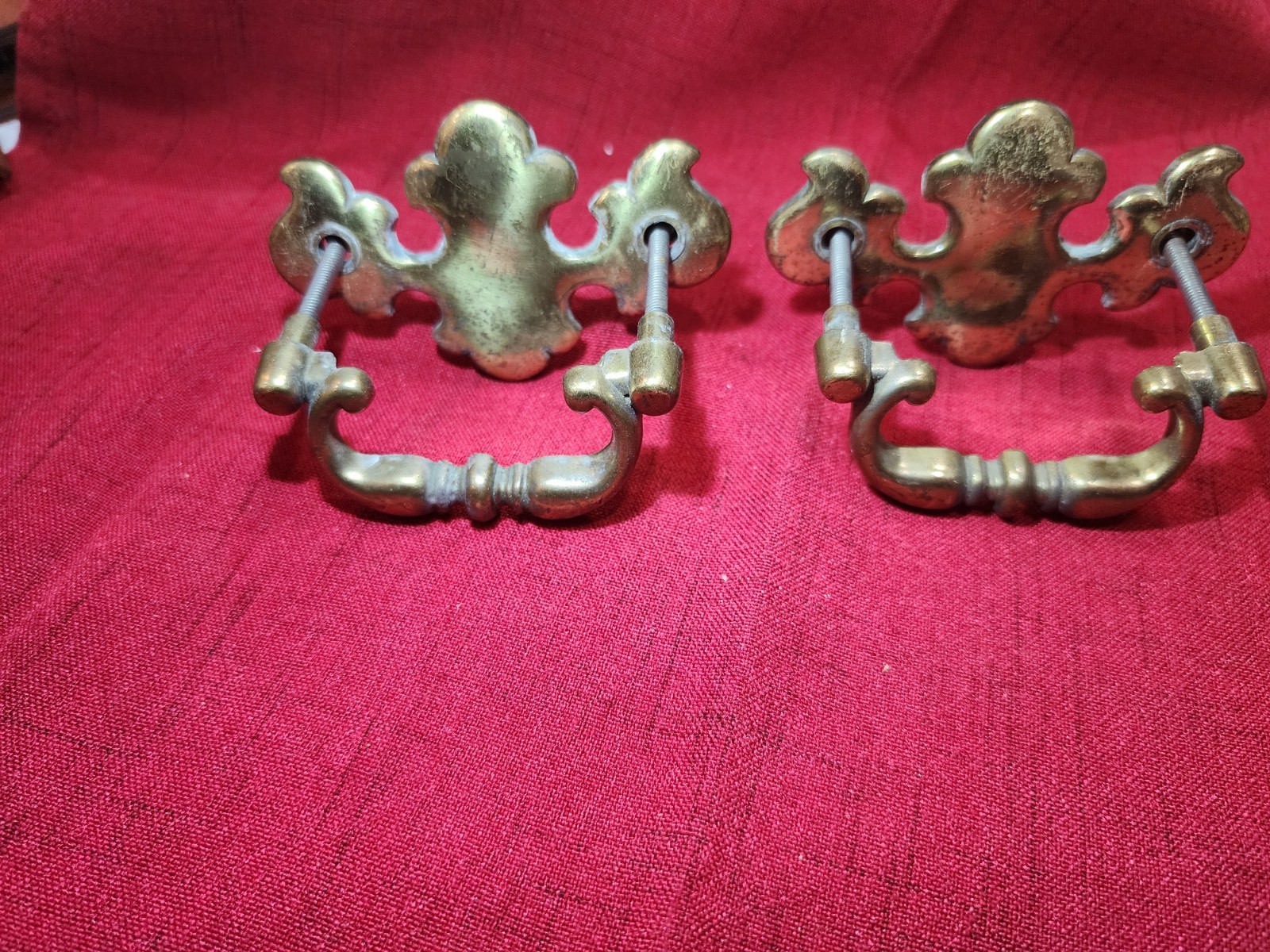 Lot of 2 Antique Vintage Brass Drawer Pulls