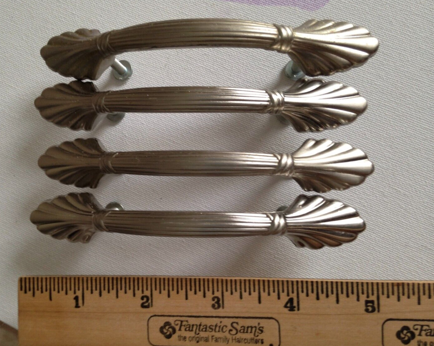 Vintag Art Deco Silver Tone Drawer Pulls Dresser Handle Set of 4 Pat No D355 839