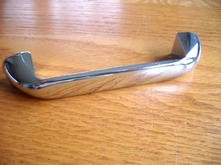 Two Vintage Chrome Drawer Pulls w Flared Bases Cabinet Door / Dresser Handles