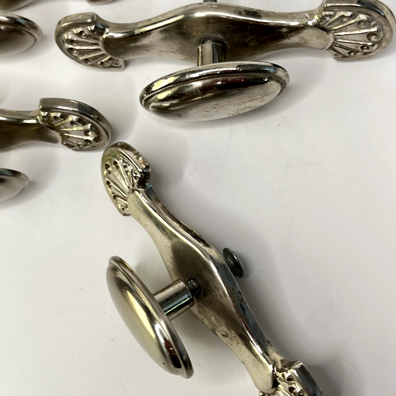 Four Vintage Drawer Pulls Handles Lot of Oval Knobs brushed nickel plate C