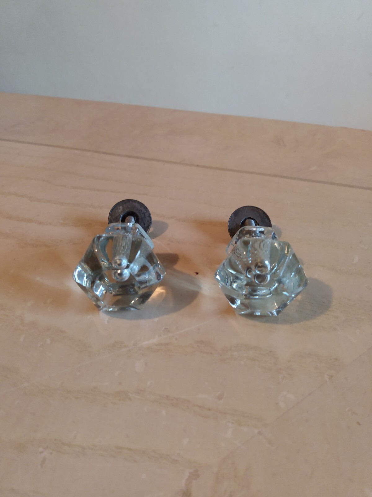 Vintage Glass Hexagon Draw Pulls Geometric Home Decor Architectural Salvage
