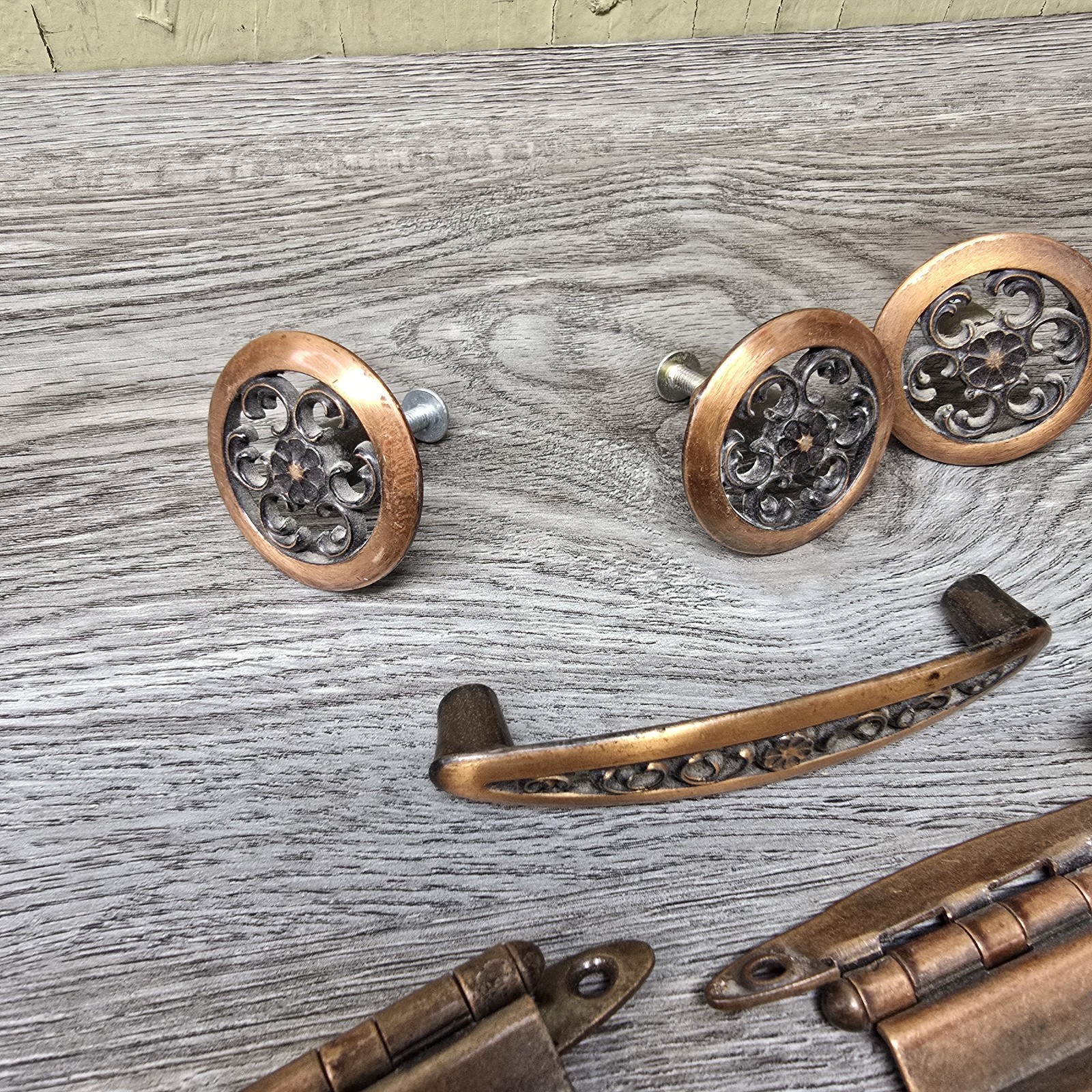 Vintage Ajax USA Furniture Hardware Set Hinges Pulls Knobs D-195824