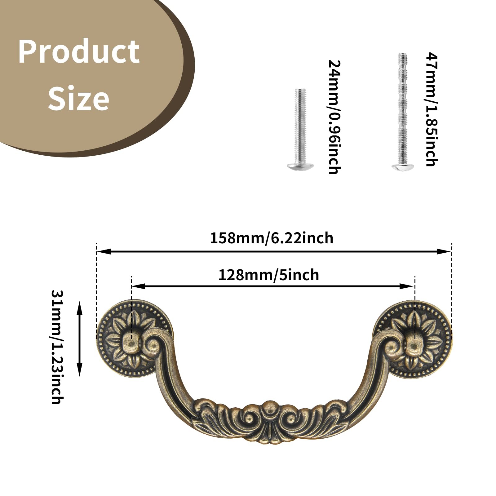 4Pcs 5 Inch Hole Center Vintage Drop Bail Drawer Pull Handles, Antique Bronze De
