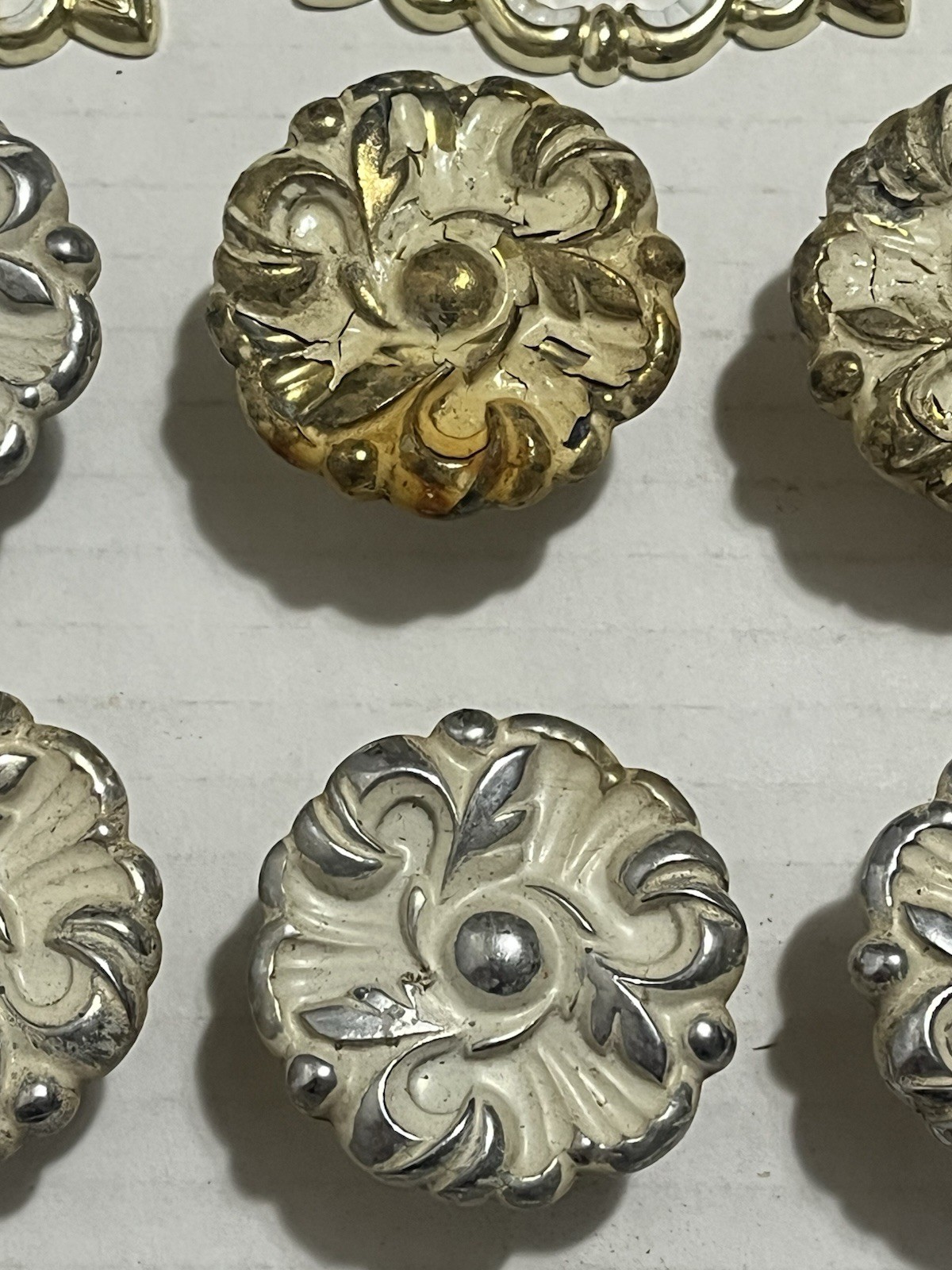 Lot of Vintage Of Floral French Provincial Drawer Knobs Pulls White Brass 1960s