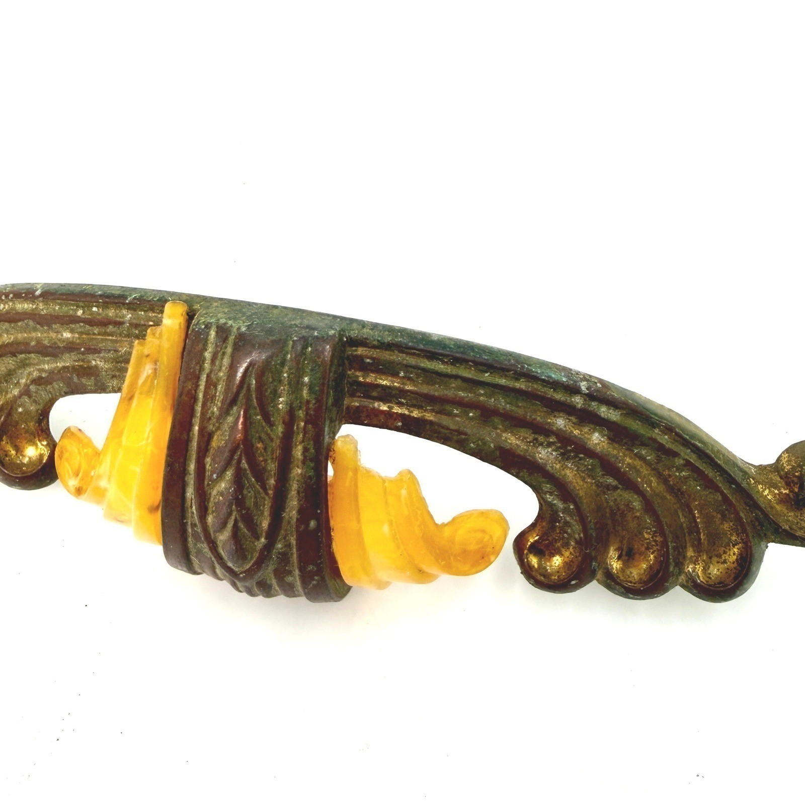 Vintage Art Deco Bakelite Brass Drawer Pull Butterscotch Yellow Winged Handle