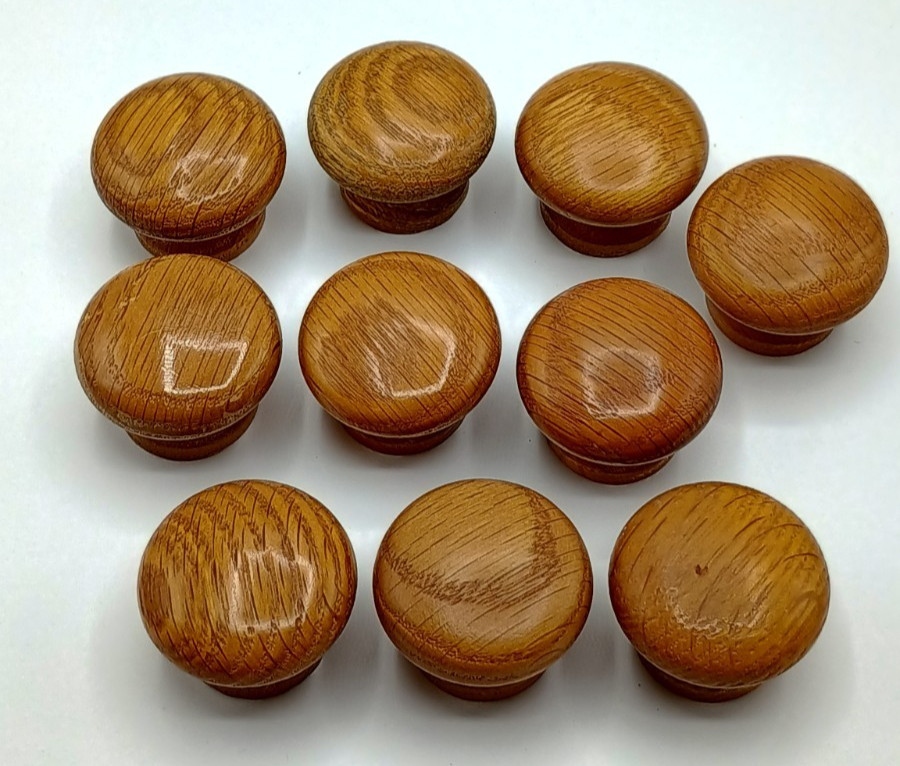 10 Vintage Round Wood Oak Mushroom Drawer Pull Knobs 1.5″