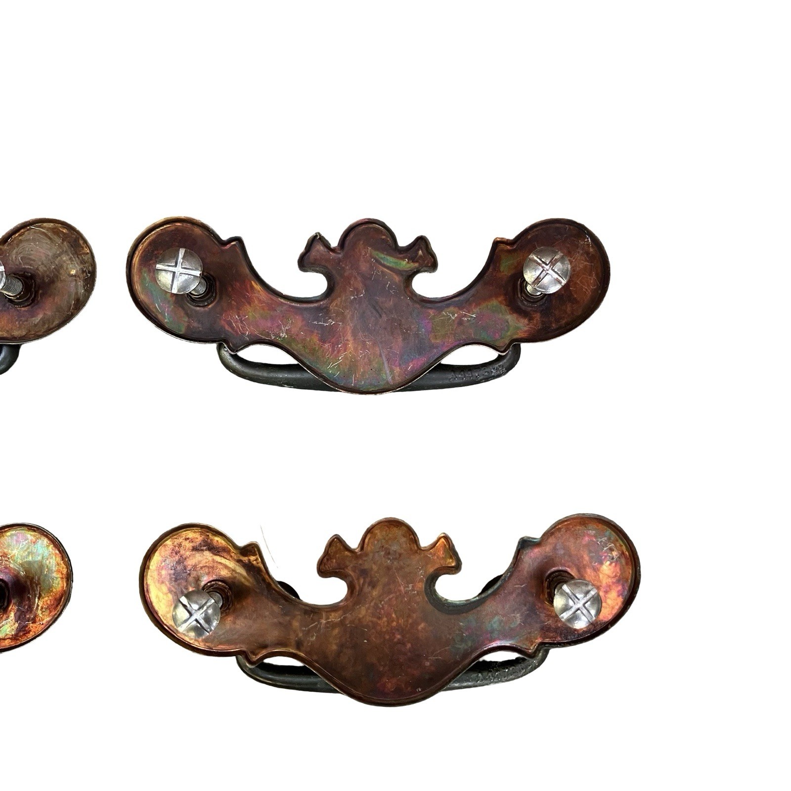 VTG Chippendale Bail Drop Drawer Pulls Batwing Brass-Metal Reclaimed Lot Of 5