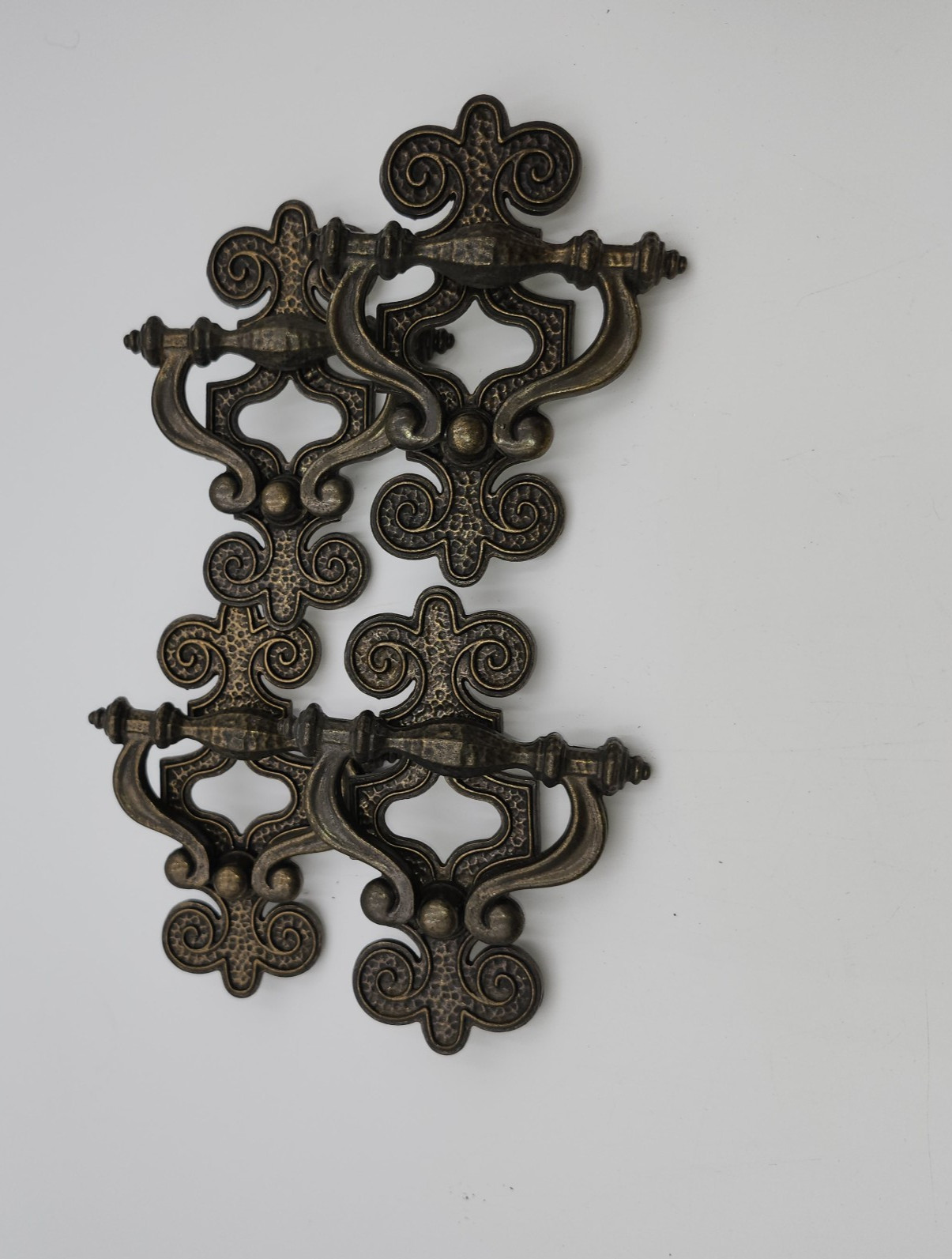 4 Brass Celtic Moorish Drawer Bail Cabinet Door Ring Pull Handle & Backplate