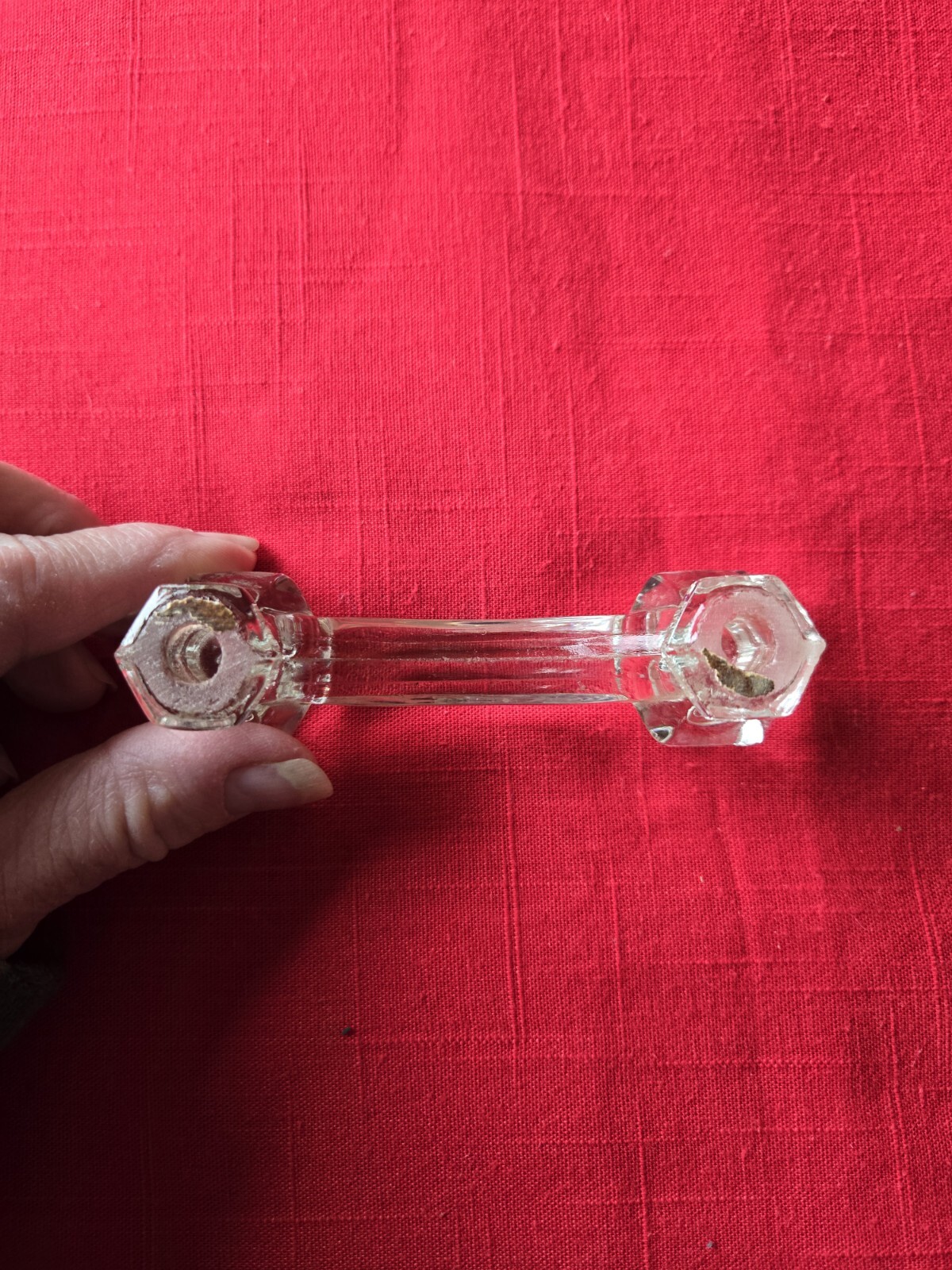 1 Vtg. CLEAR GLASS 4 1/4″ HANDLE With 3” Hole Spread Cabinet Drawer Pulls Knobs