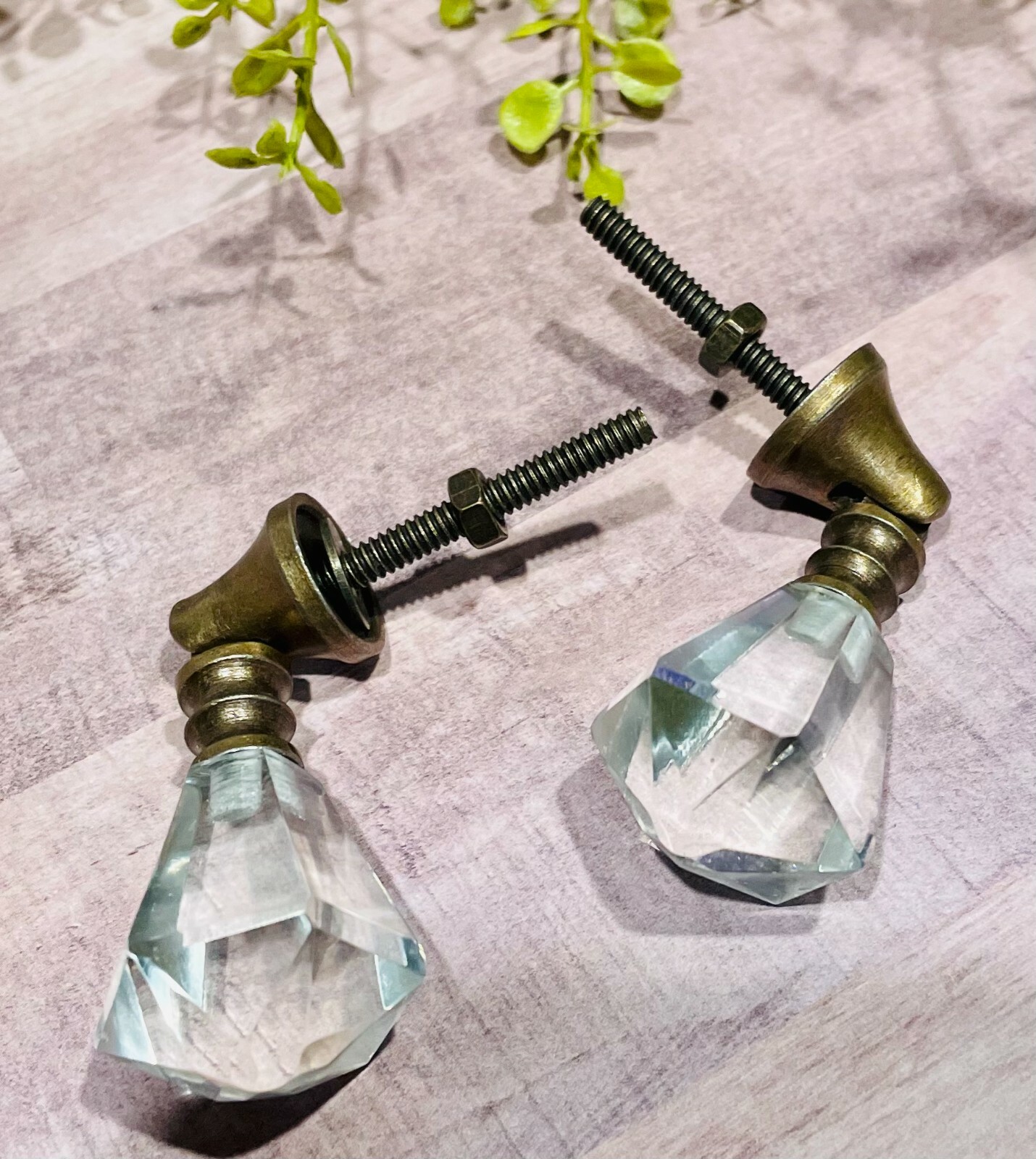 Vintage-Brass Teardrop Glass Drawer Pull Handle Furniture Cabinet Knob Hardware
