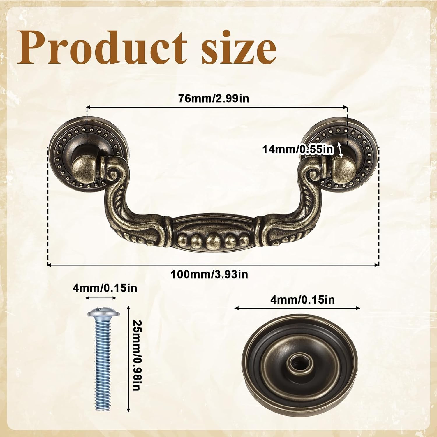 4Pcs Antique Bronze Drop Bail Handles Vintage Dresser Cabinet Drawer Pulls 3″