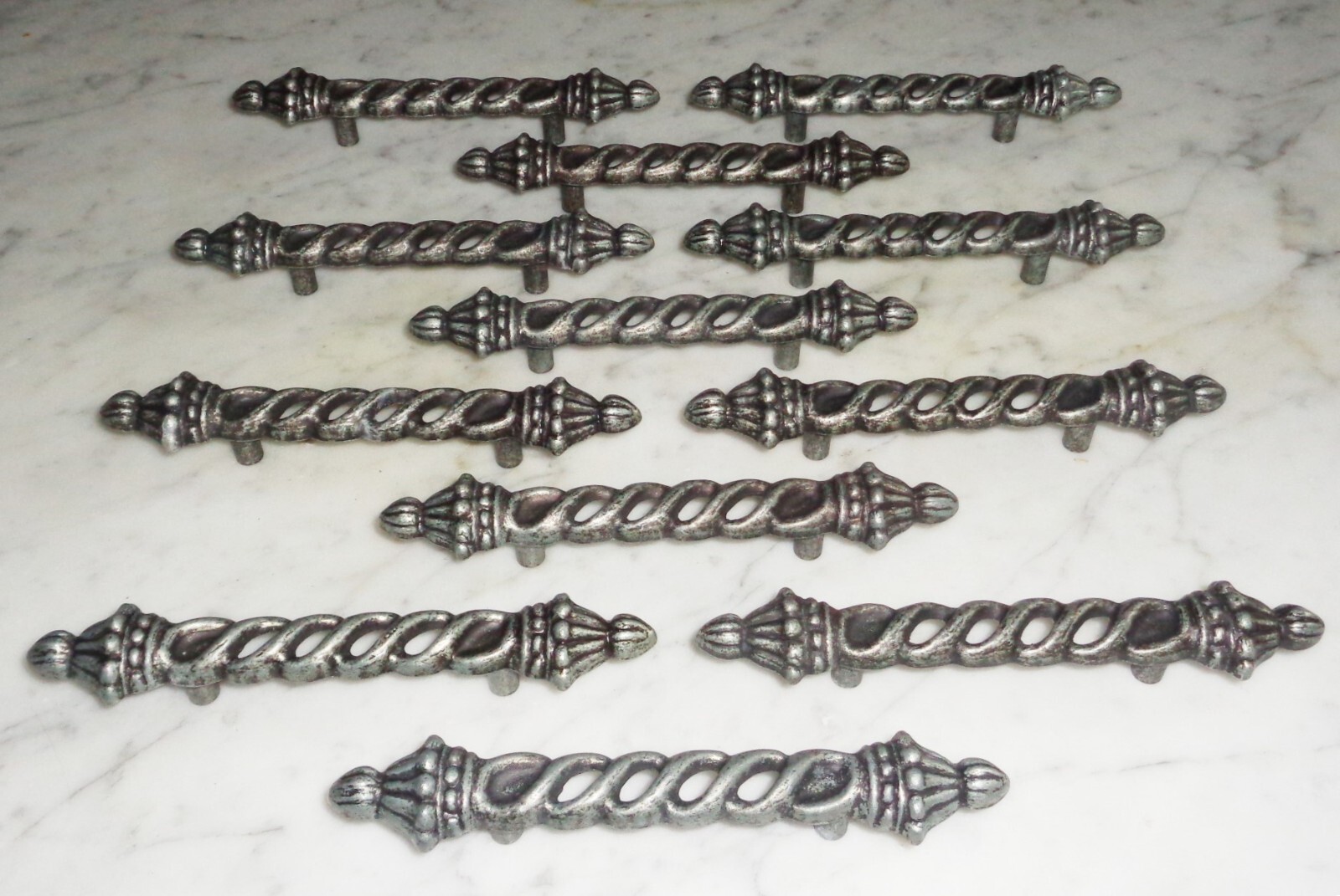 12 Ajax 9587 Grey Silver Twisted Cabinet Door Drawer Pull Handles Vintage 6 1/8