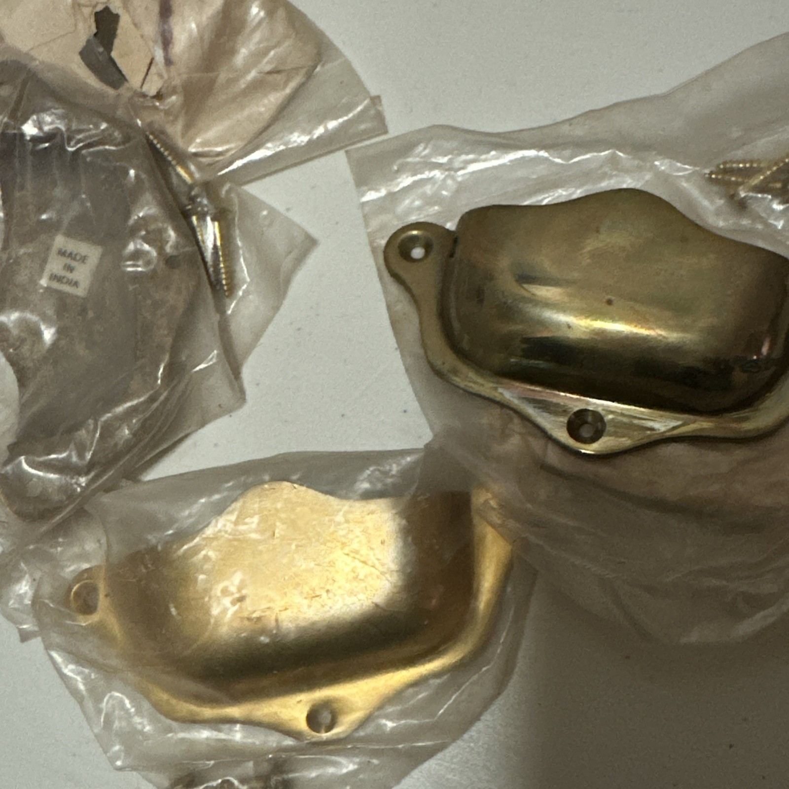 VTG 4- Hvy Brass Drawer Hardware Cup/Bin Pull 4” With Screws From India (A-1)