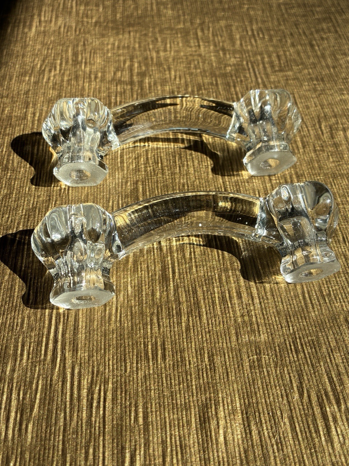 Pair of 2 Antique Clear Glass 4 in. Hexagon Bridge Drawer Pulls from 1940s House