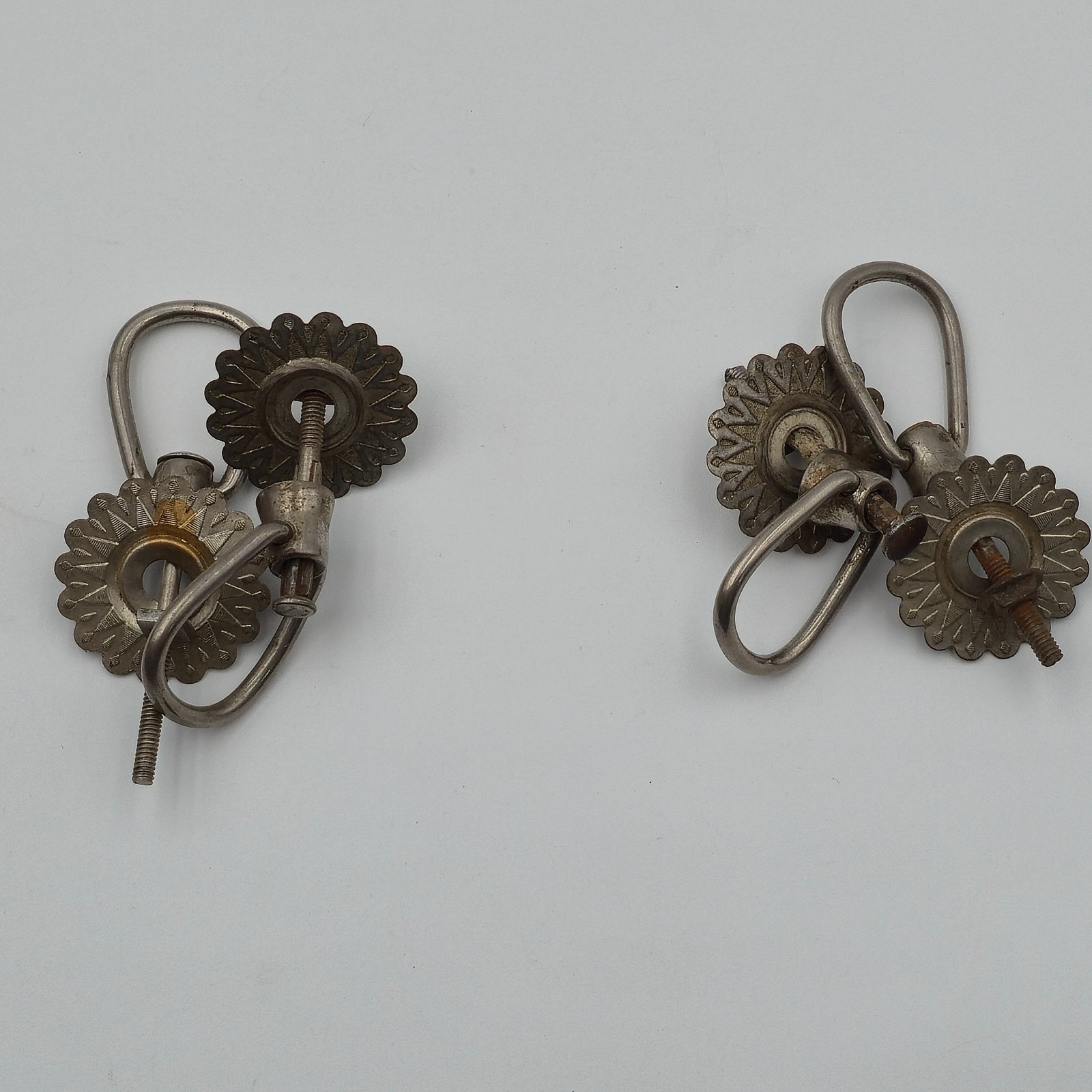 Pair Vintage Nickel-Plated Brass Drop Pulls Sunburst Backplates 2¼” Hardware