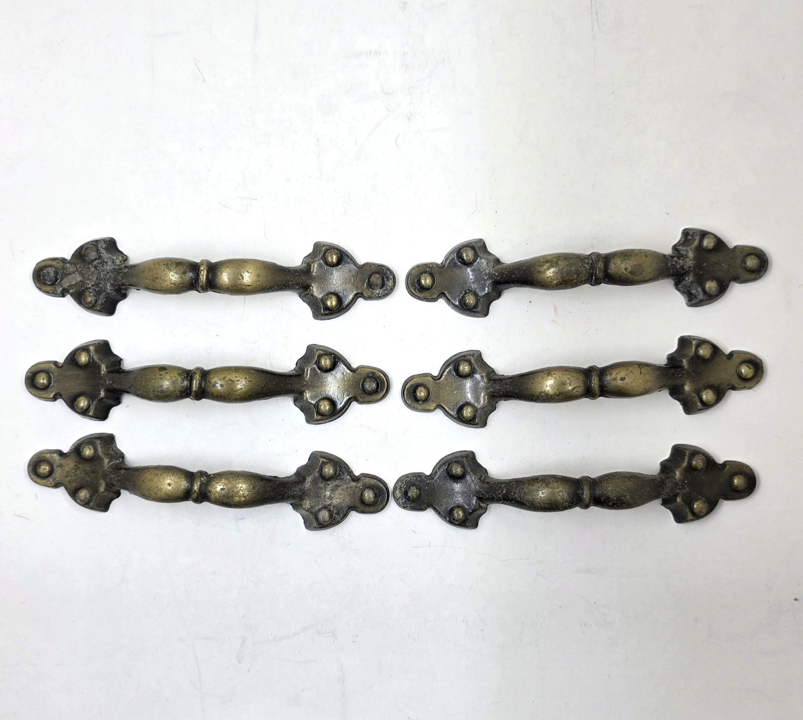 Spanish Provincial Brass Cabinet Drawer Pulls MCM Bail Pull Brass Lot Of 6 VTG