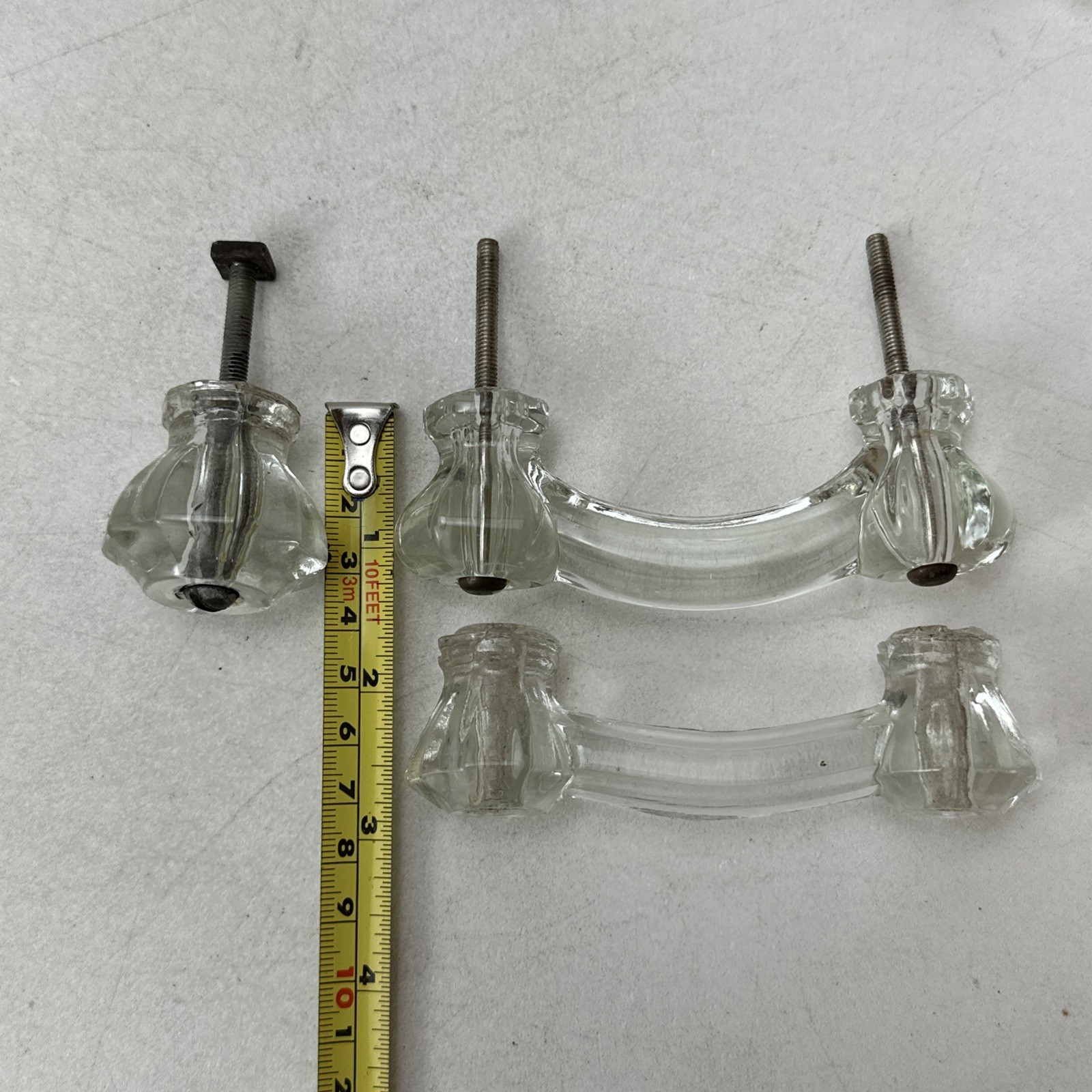 Lot of 9 Vintage Glass Drawer Pulls 8 Handles 1 Knob Different Styles As Is
