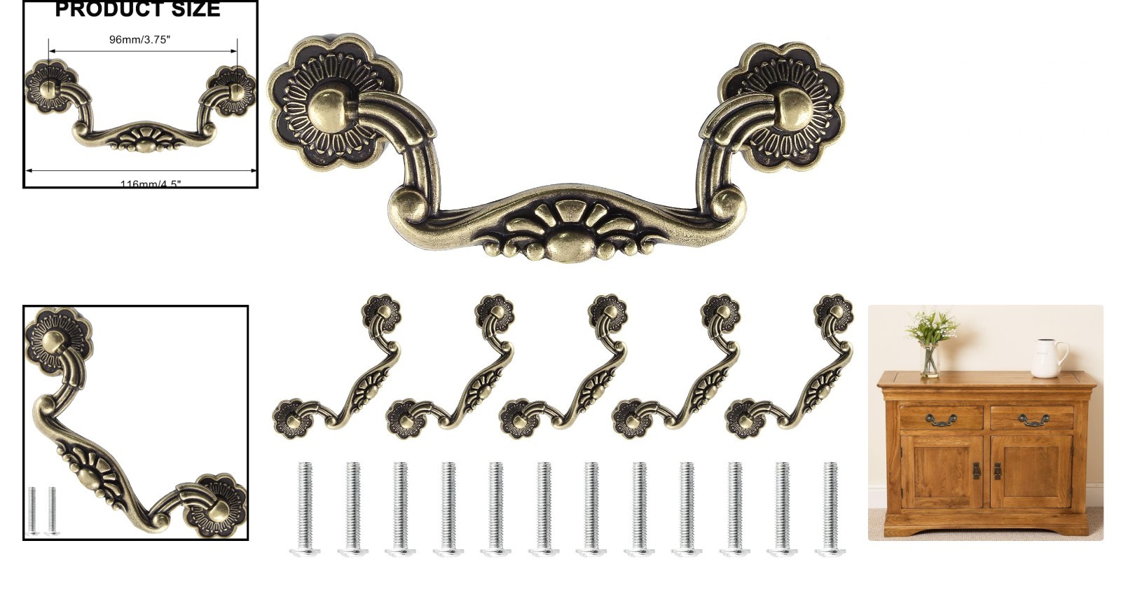 6 Pcs Antique Bail Handle Drop Pulls Vintage Bronze Drop Bail Drawer