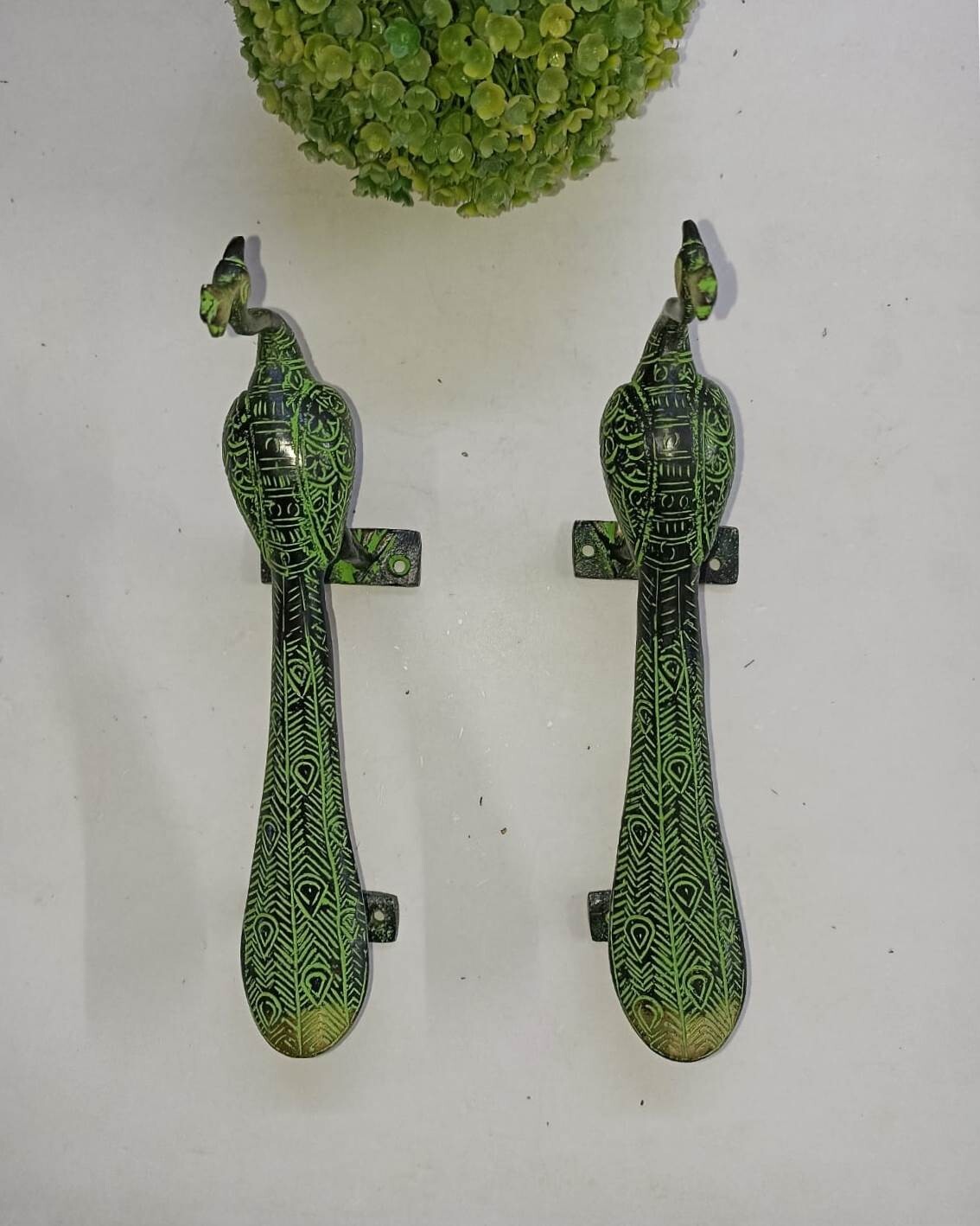 Bird Peacock Door Handle Pair Handmade Antique Design Peafowl Door Decor GTX