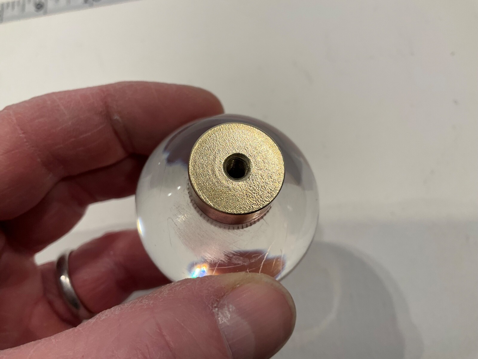 Vintage Round Glass Ball Drawer Pulls / Cabinet Knobs w/Brass Collar Backplate