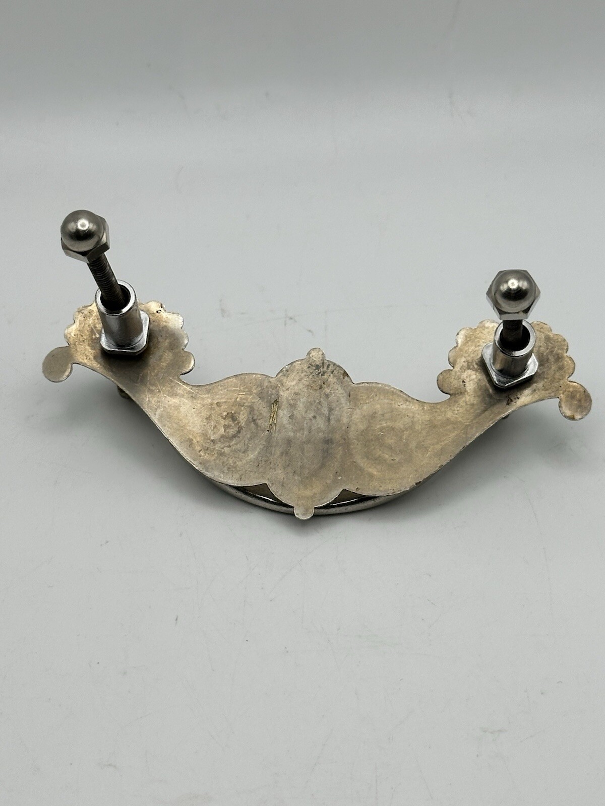 Two Tone Brass Drawer Pull Etched Punched Floral Design