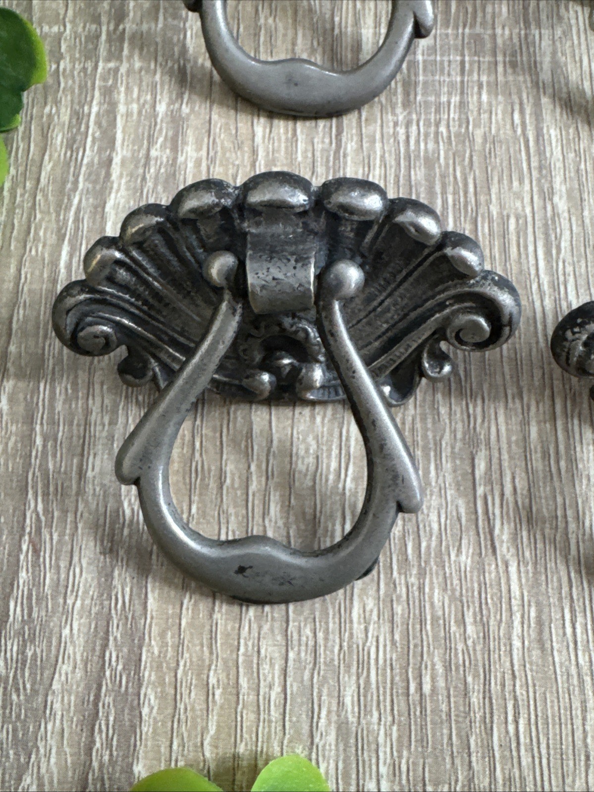 (6) Nickel / Brass Antique Hardware Drawer Pull Victorian Brass Drop Ring Set