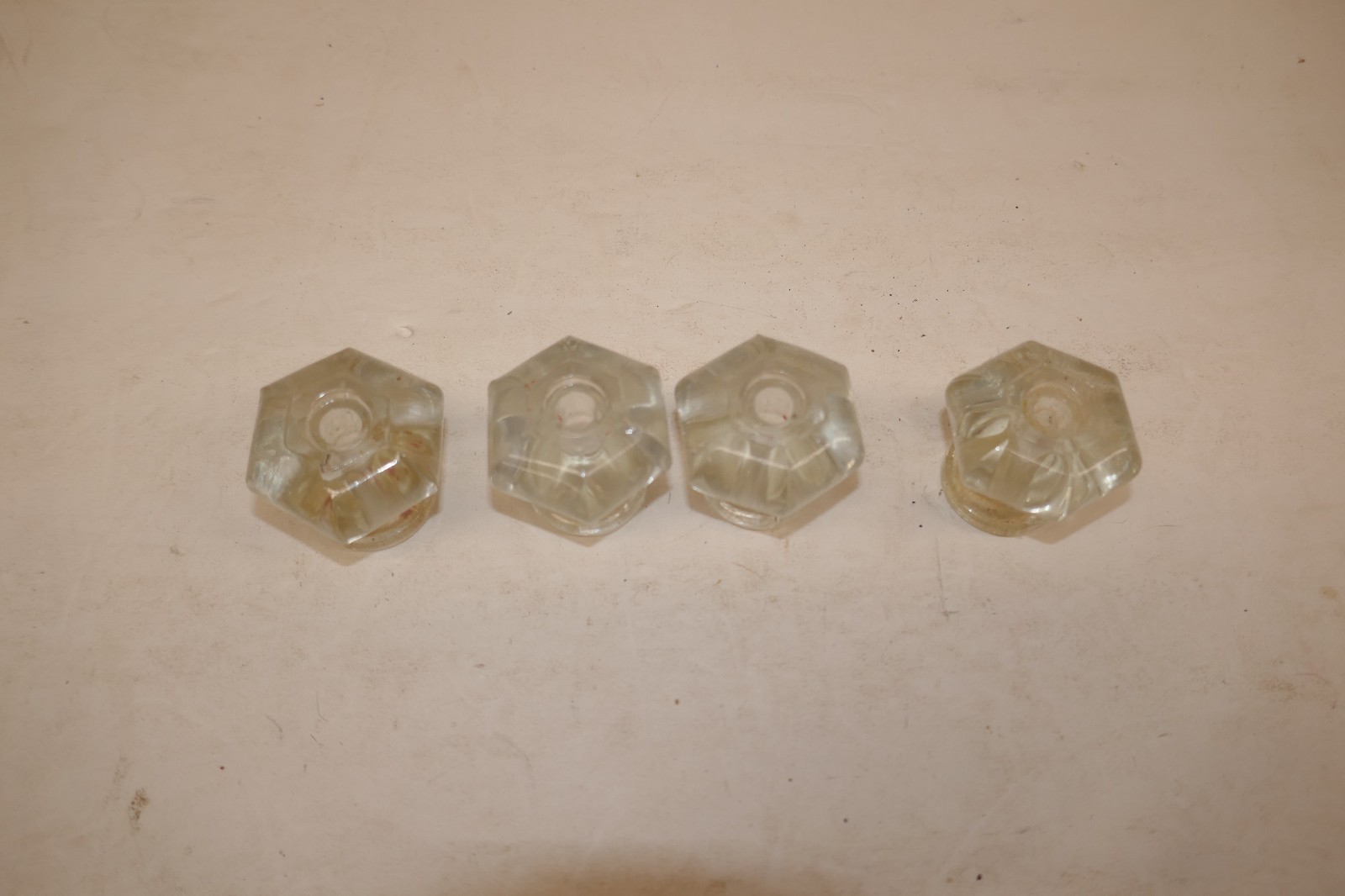 Vintage Six Side Hexagon Clear Glass Drawer Knob Cabinet Furniture Knobs Lot 4