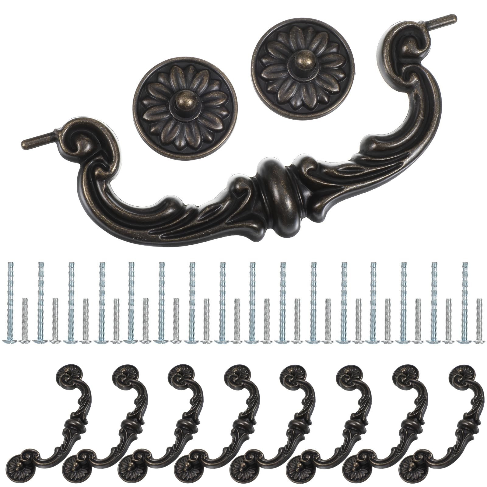 8 Vintage Drawer Pulls 6″ Hole Center Bronze Drop Bail Handles for Cabinets