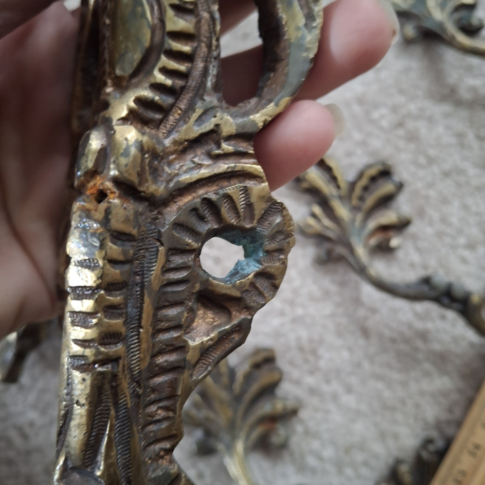 French Provincial Antique Furniture Hardware Brass 11 Pcs