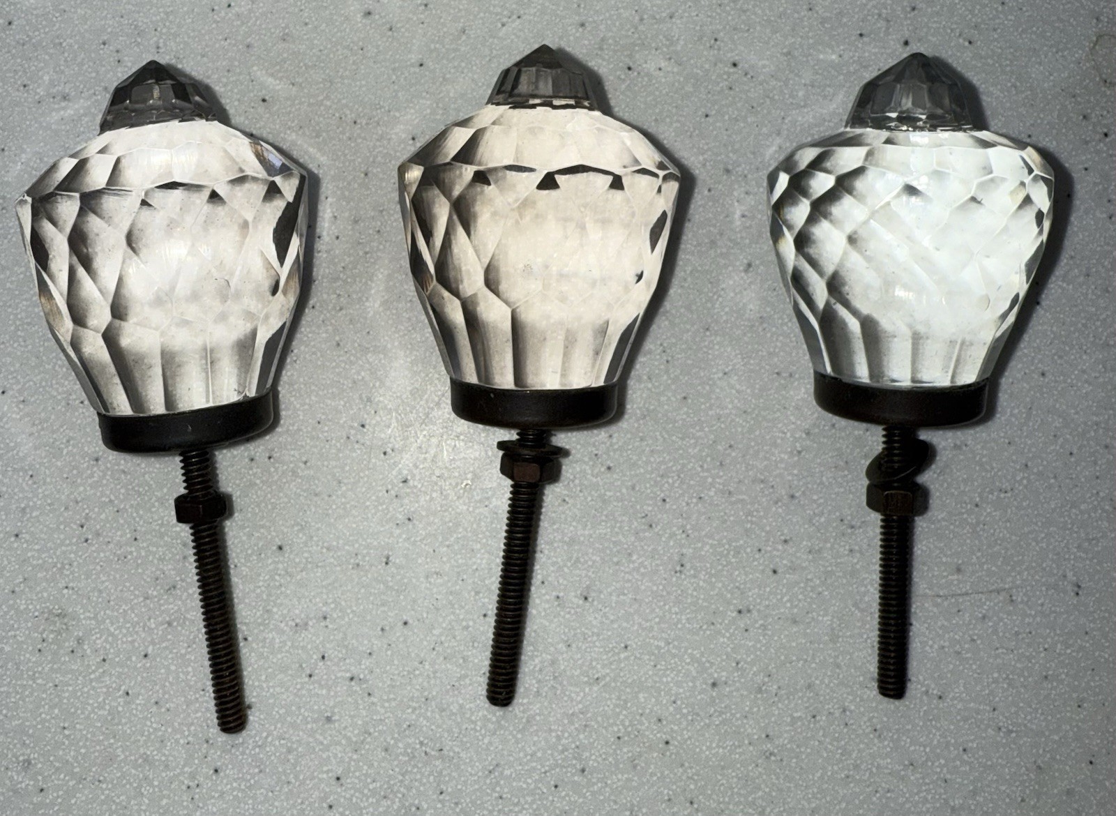 Set Of 3 Glass Drawer Pull Knobs Clear Crystal Prism cut VBR16D