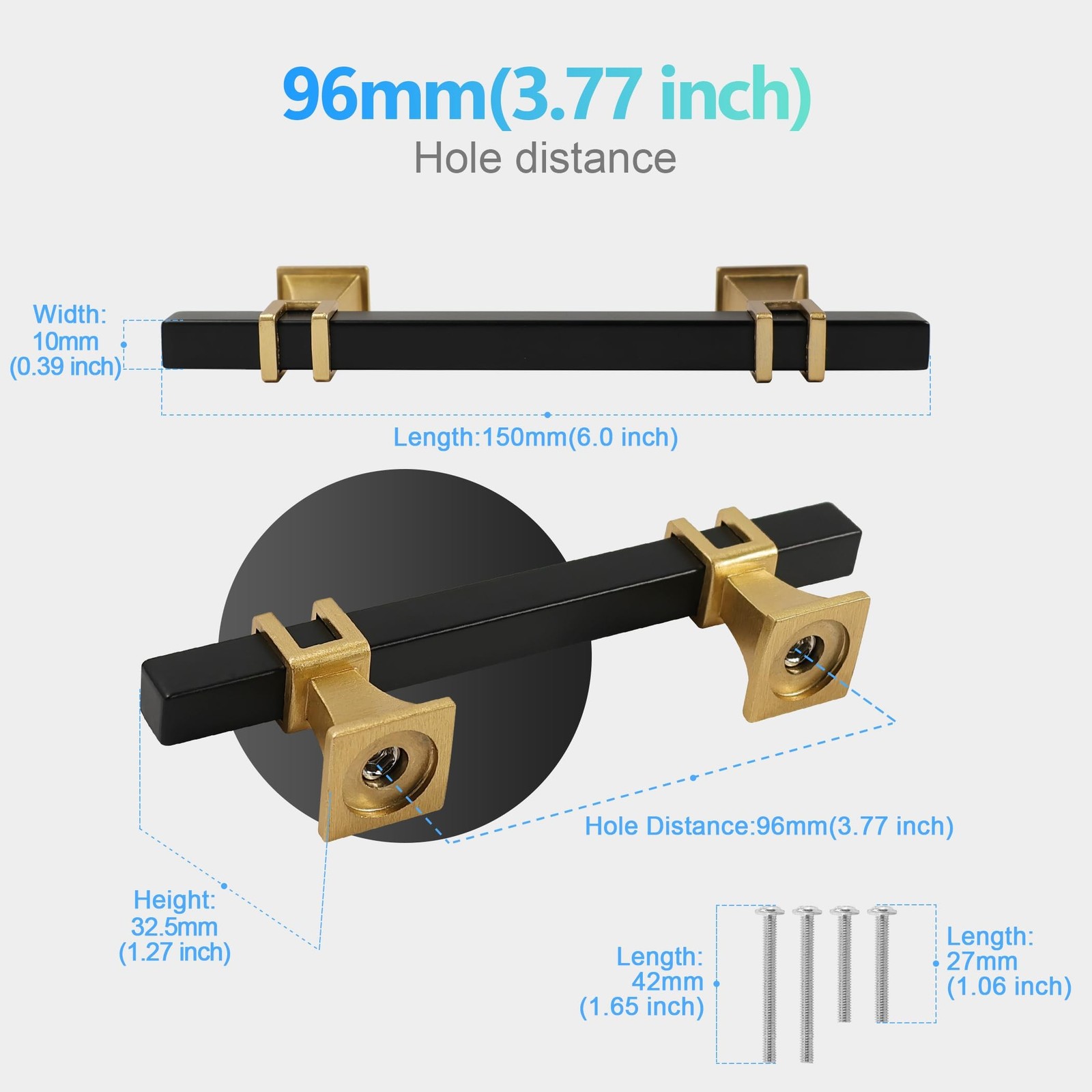 Cabinet Pulls Matte Black and Gold Cabinet Handles, 10 Pack 3-3/4 Inch Kitche…