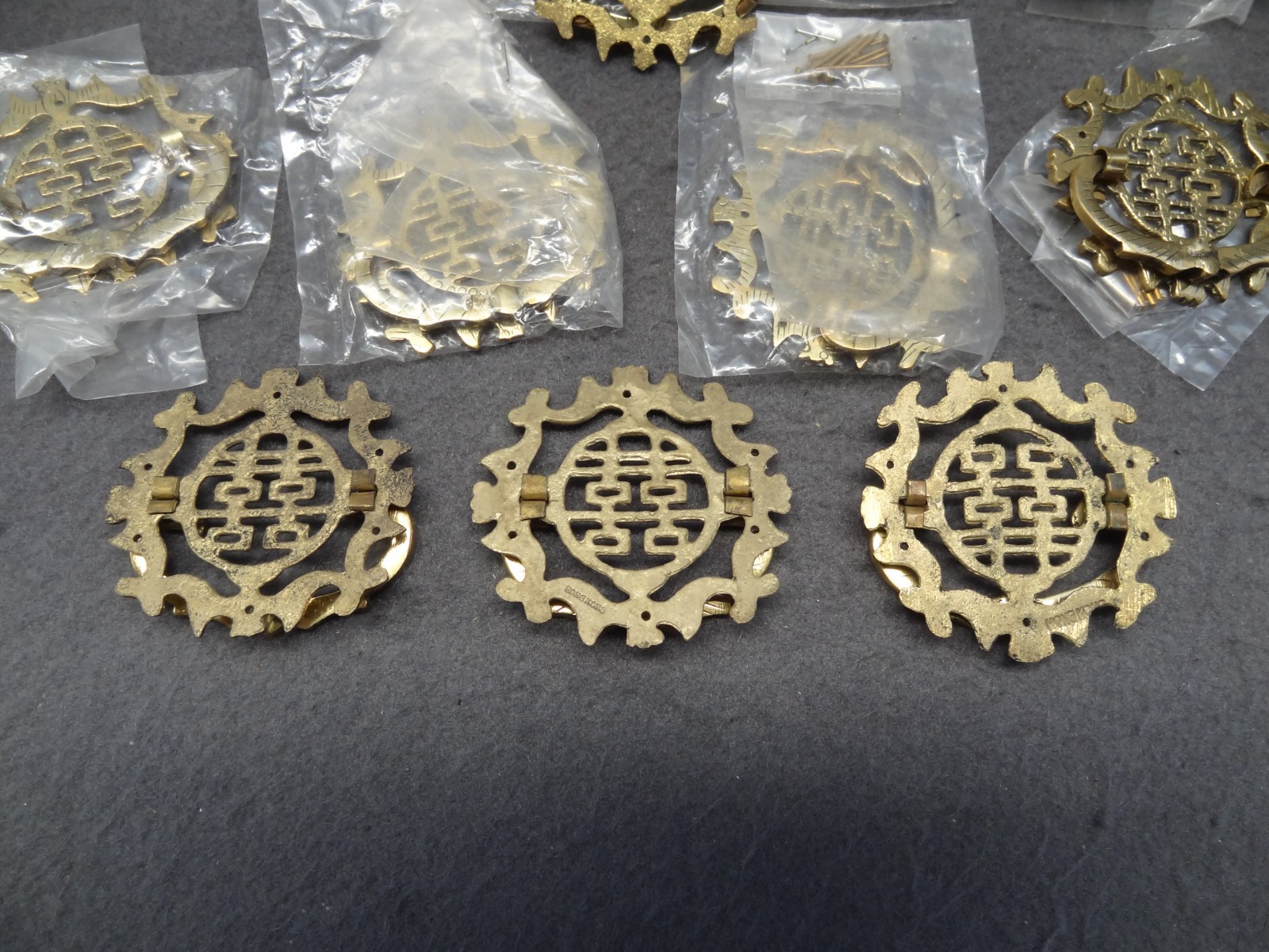 12 Brass 2″ Asian Drawer Pull Hardware VTG Hong Kong Oriental Knocker Door Decor