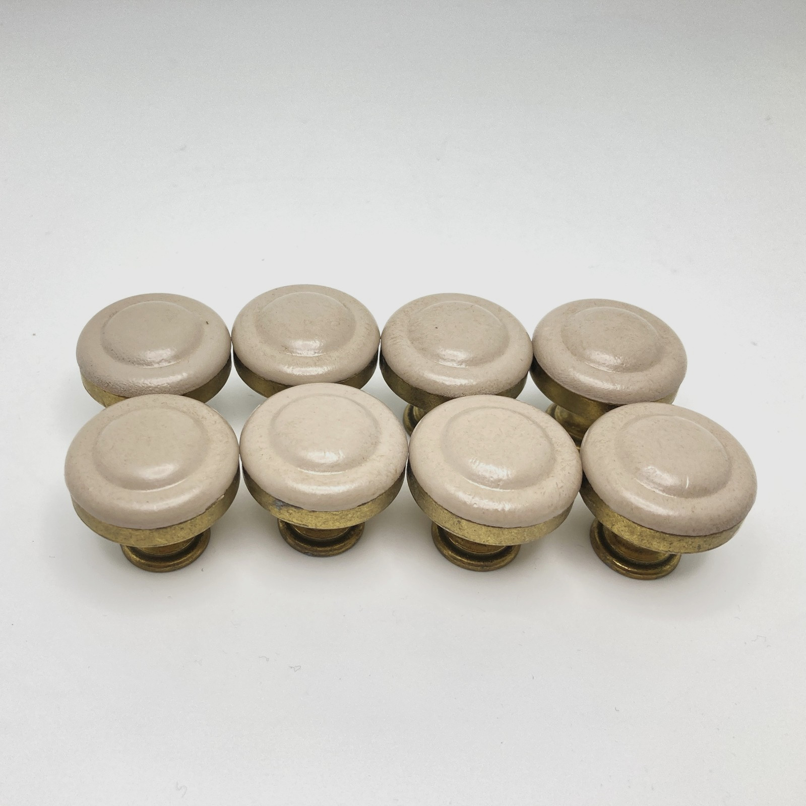 Vtg Cabinet Drawer Knob Pulls Brass W/Beige Wood Cap CK-2515 Canada MCM Lot of 8