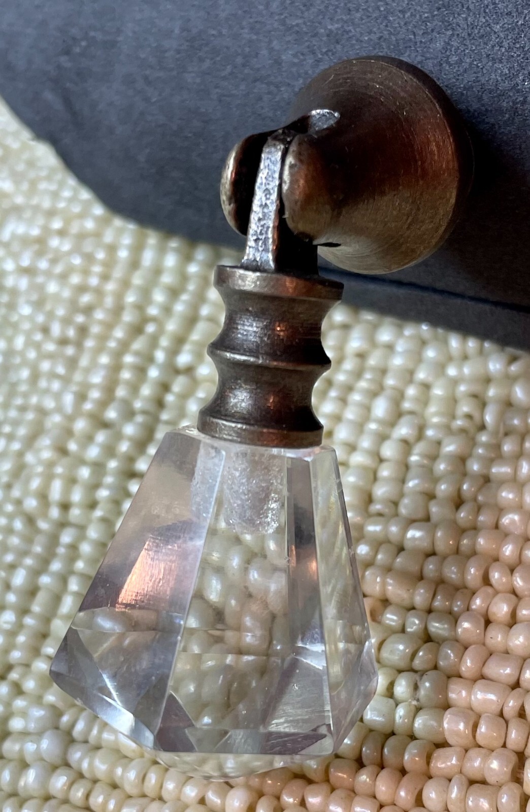 Victorian Teardrop Drawer Pull Handle Drop Knob Prism Glass Brass VTG Cabinet