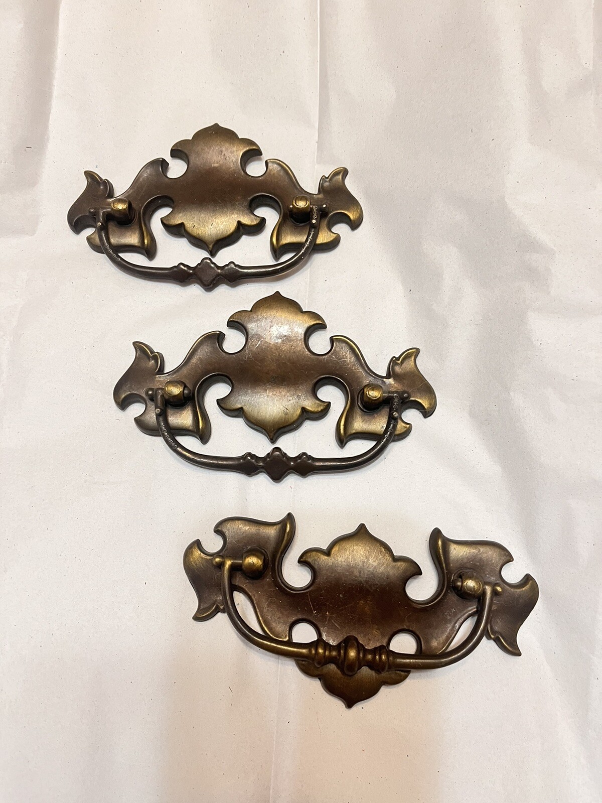 3 Keller Brass Co N-2469 Drawer Pulls Handles. 5″ x 2-1/2″. Holes 3″ apart.