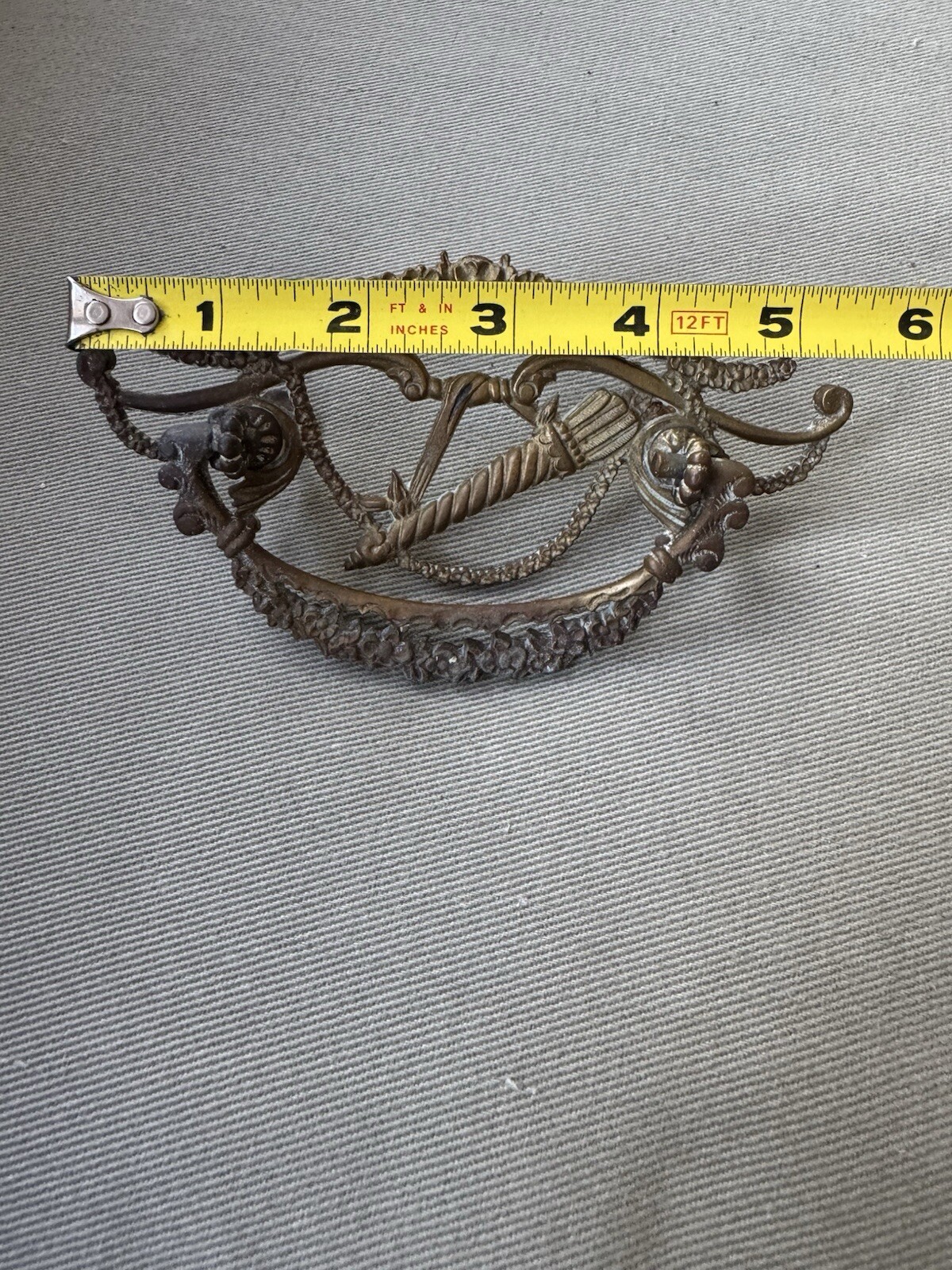 Antique Ornate Floral Pattern Bronze Tone Metal Drawer Pull