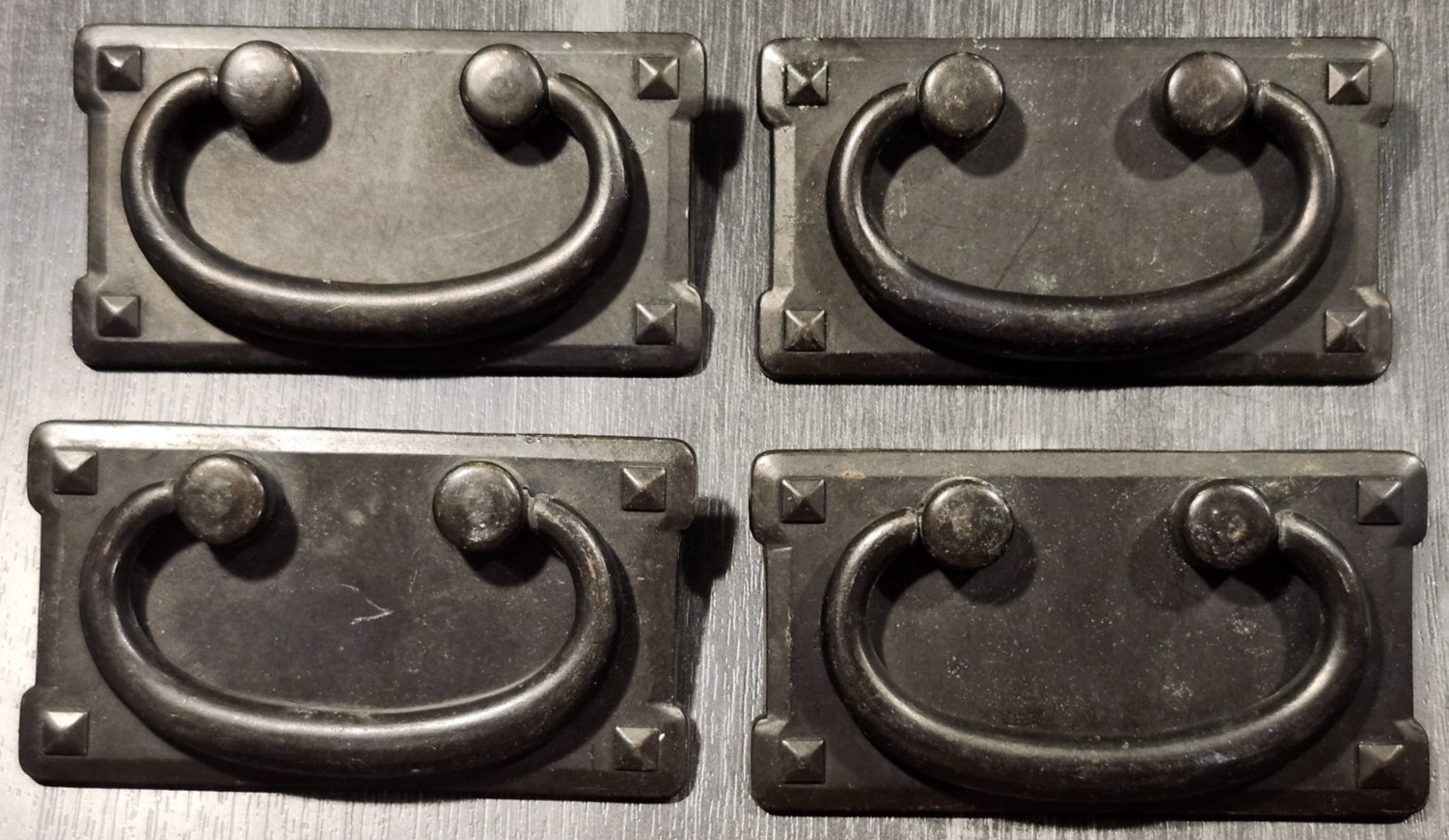 Vintage Black Metal Drop Bail Trunk Handles Drawer Pulls MJA014L 3.75×2 3″ Holes