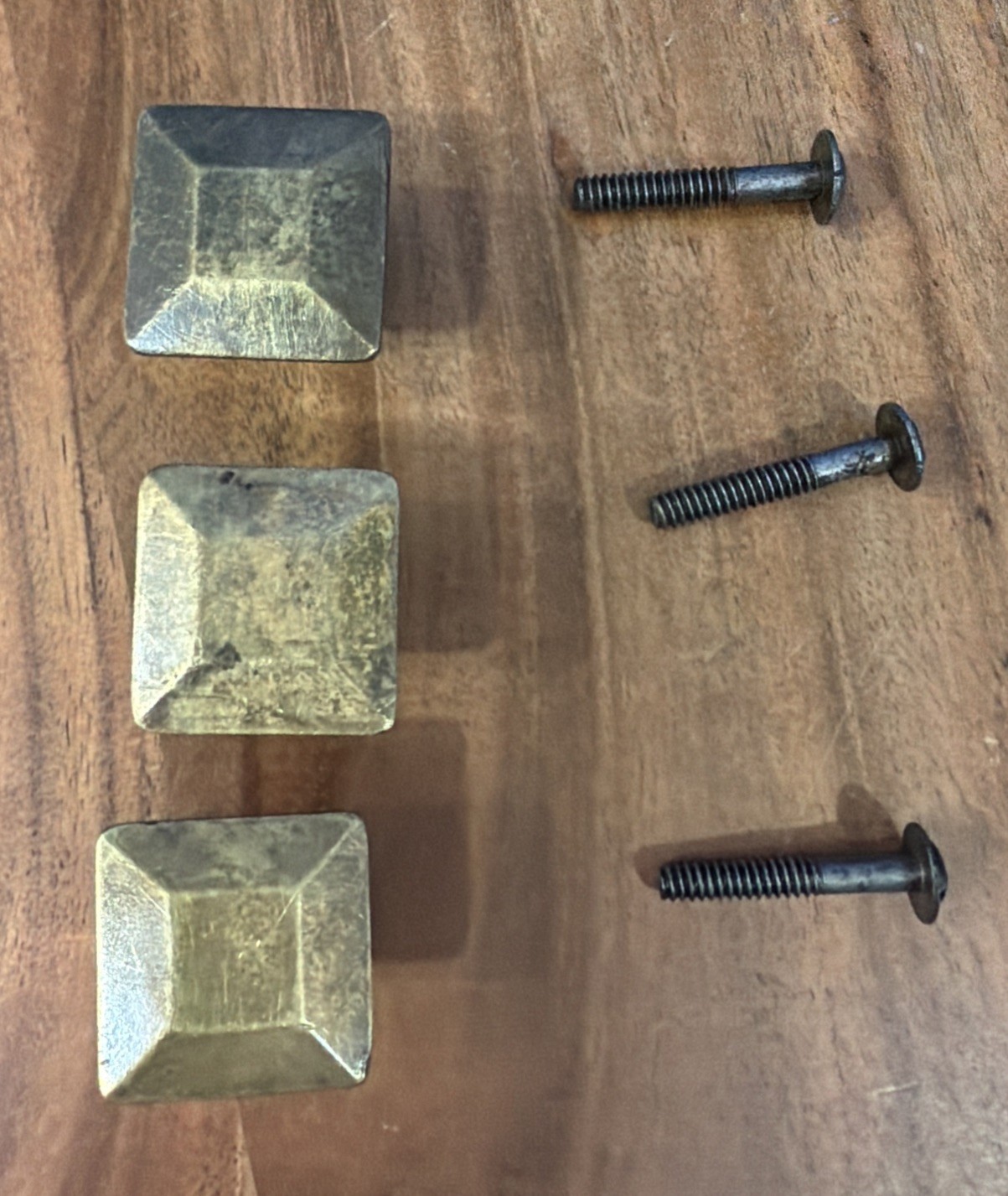 Set of 3 Antique/Vintage Solid Brass Mission Style Drawer Pulls Square Beveled