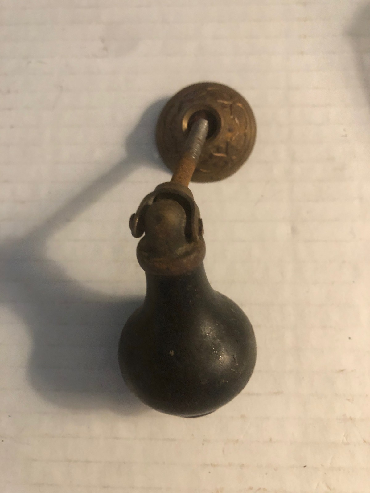 2 Antique? Victorian Brass & Black Ebony Wood Tear Drop Drawer Pulls Hardware