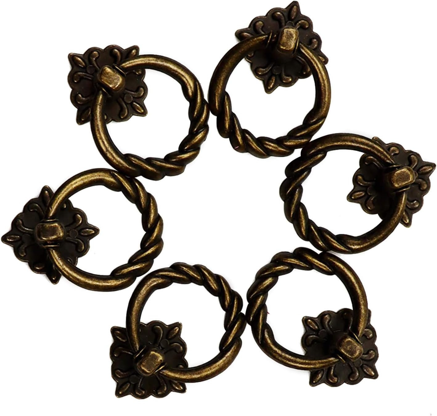 6PCS Antique Bronze Drawer Ring Pull Handles Cabinet Knobs Dresser Hardware Set