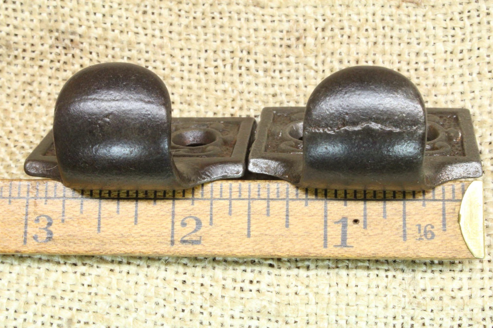 2 Old Window Sash Lifts Pulls Restored Cast Iron Ornate Victorian Ferns Scroll