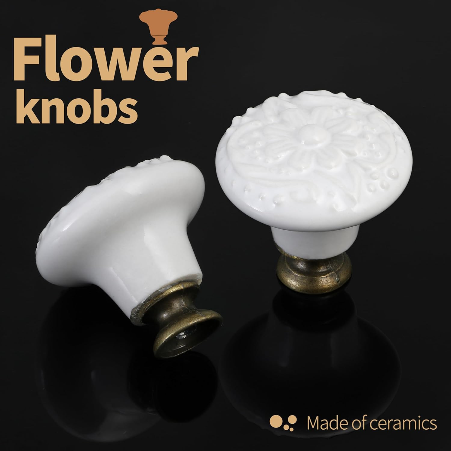 White Ceramic Knobs 10 Pack Flower Drawer Pulls Vintage Cabinet Knobs – Antique