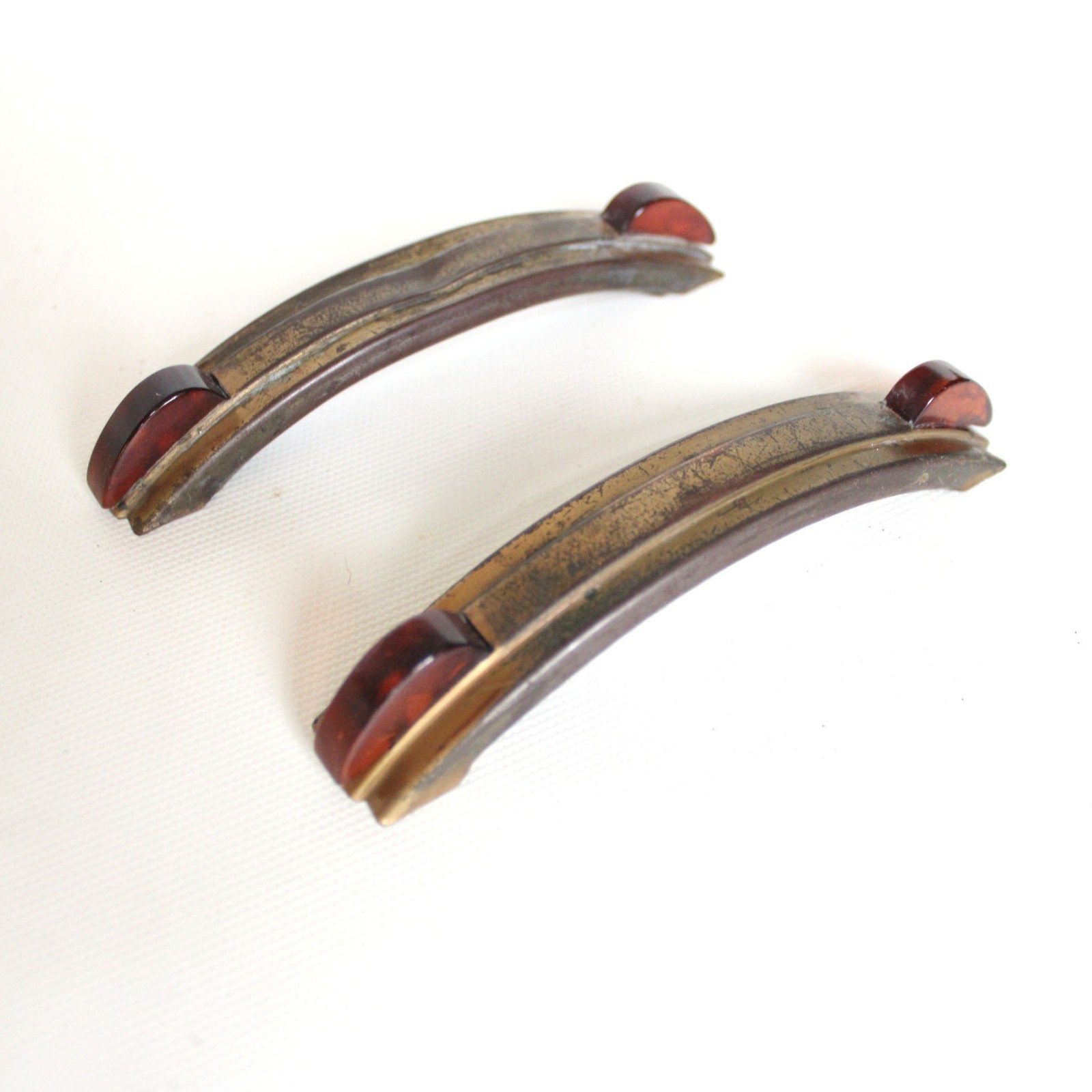 Lot of 2 Antique Brass and Bakelite Drawer Pulls