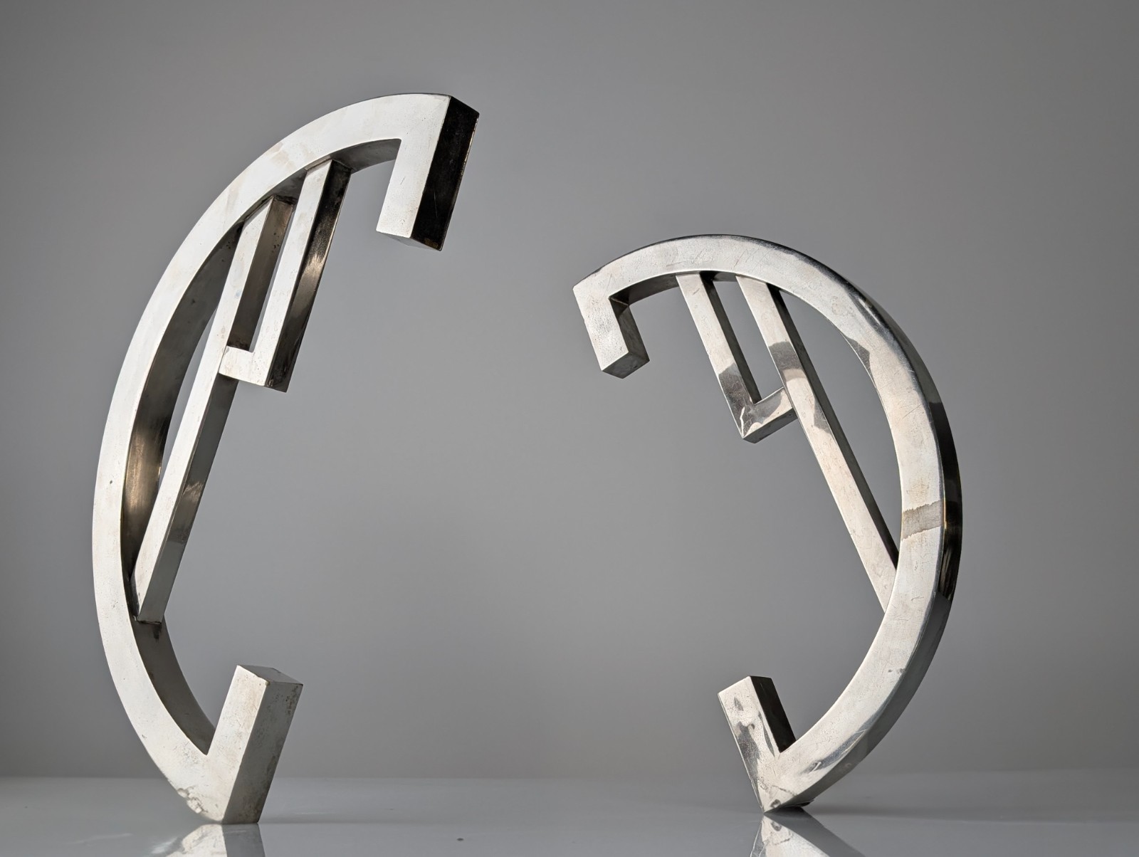 Pair of 1920s Chrome Metal Geometric Art Deco Handles