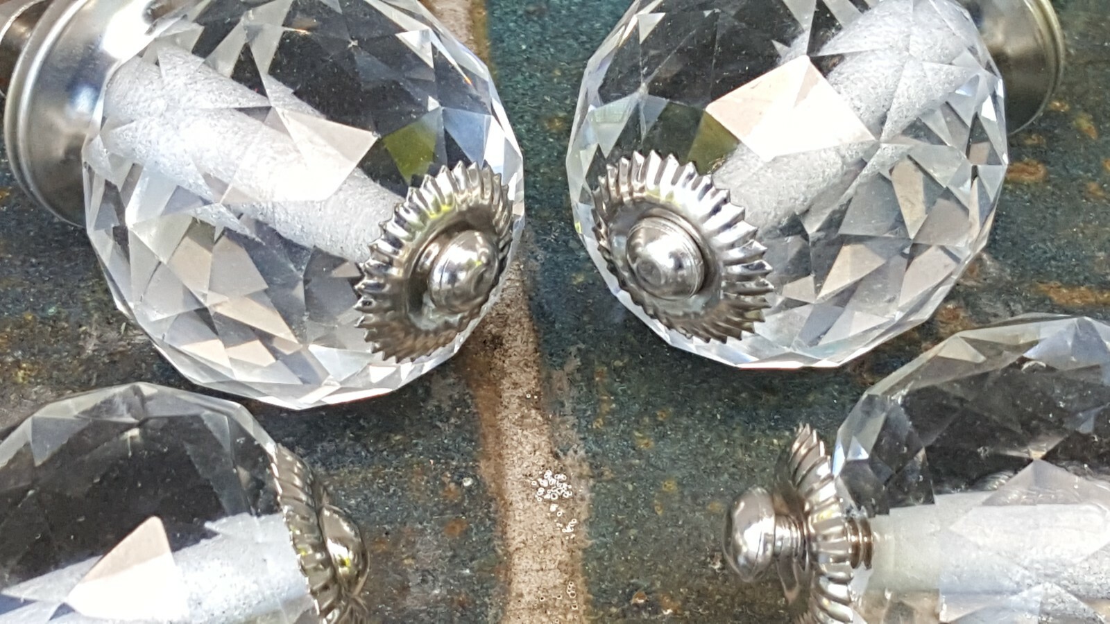 6 FACETED CUT GLASS DRAWER PULLS CLEAR MATCHING LARGE 1 3/4″ WIDE BALL