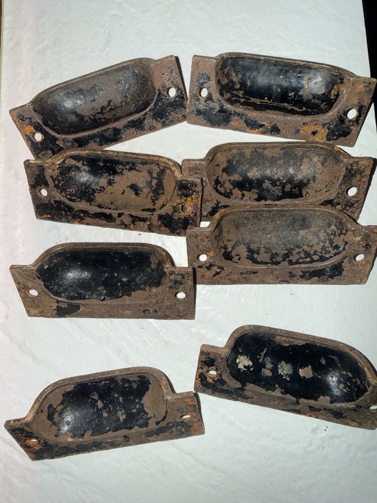 8 vintage VICTORIAN Art NOUVEAU cast IRON Eastlake CABINET drawer PULLS handles